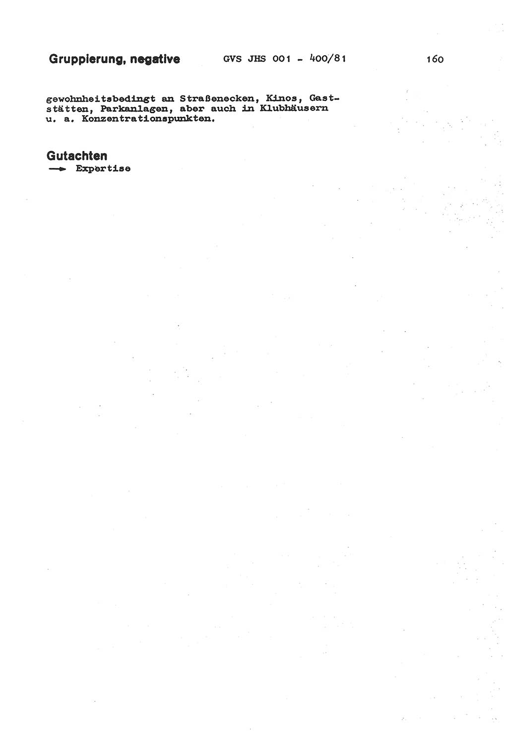 Wörterbuch der politisch-operativen Arbeit, Ministerium für Staatssicherheit (MfS) [Deutsche Demokratische Republik (DDR)], Juristische Hochschule (JHS), Geheime Verschlußsache (GVS) o001-400/81, Potsdam 1985, Blatt 160 (Wb. pol.-op. Arb. MfS DDR JHS GVS o001-400/81 1985, Bl. 160)