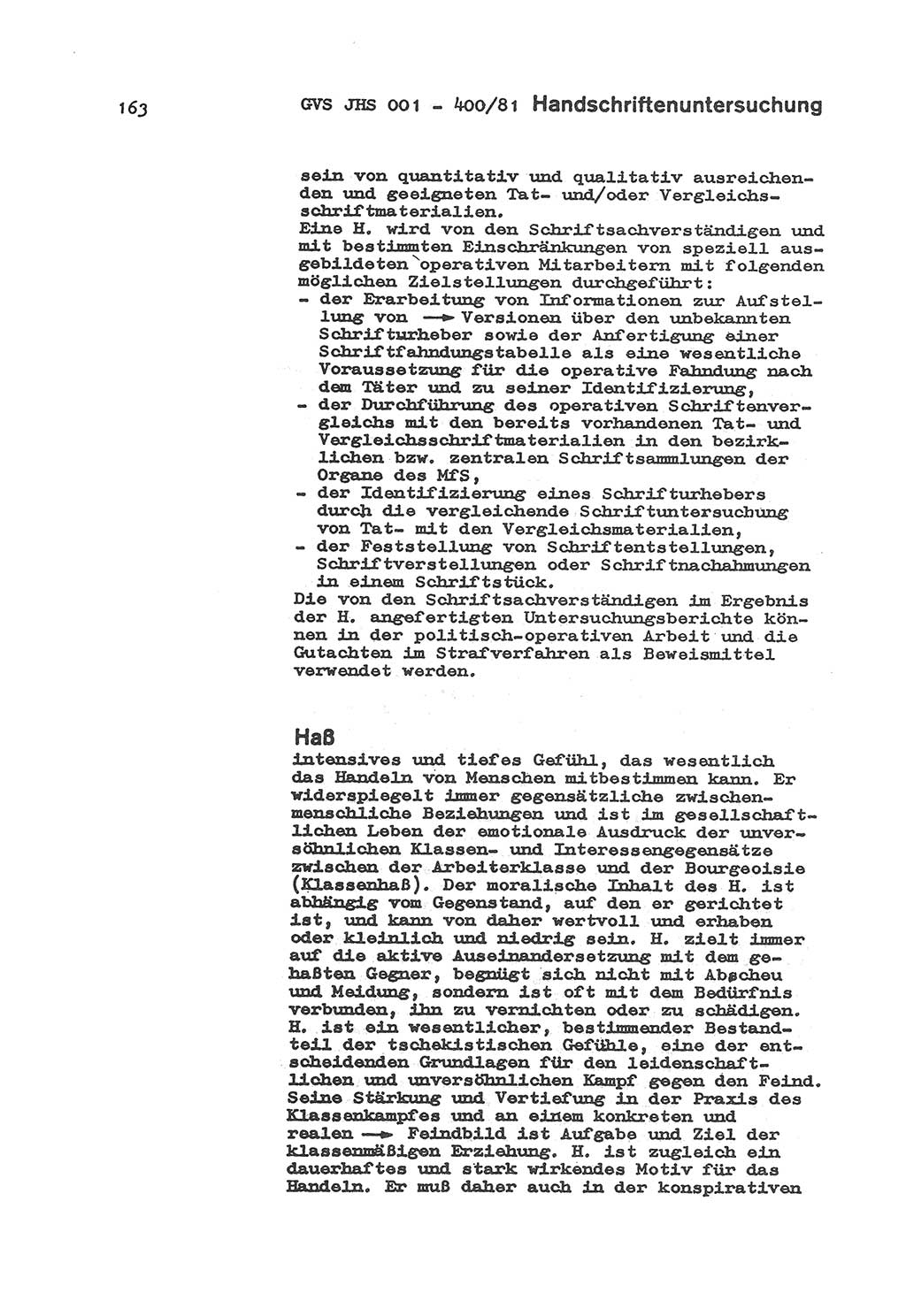 Wörterbuch der politisch-operativen Arbeit, Ministerium für Staatssicherheit (MfS) [Deutsche Demokratische Republik (DDR)], Juristische Hochschule (JHS), Geheime Verschlußsache (GVS) o001-400/81, Potsdam 1985, Blatt 163 (Wb. pol.-op. Arb. MfS DDR JHS GVS o001-400/81 1985, Bl. 163)