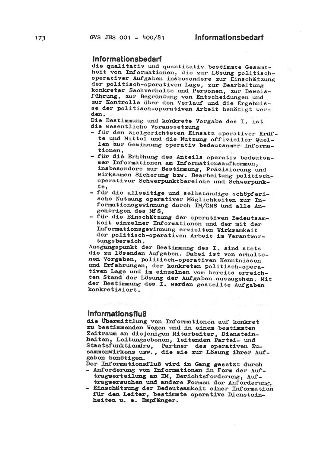 Wörterbuch der politisch-operativen Arbeit, Ministerium für Staatssicherheit (MfS) [Deutsche Demokratische Republik (DDR)], Juristische Hochschule (JHS), Geheime Verschlußsache (GVS) o001-400/81, Potsdam 1985, Blatt 173 (Wb. pol.-op. Arb. MfS DDR JHS GVS o001-400/81 1985, Bl. 173)