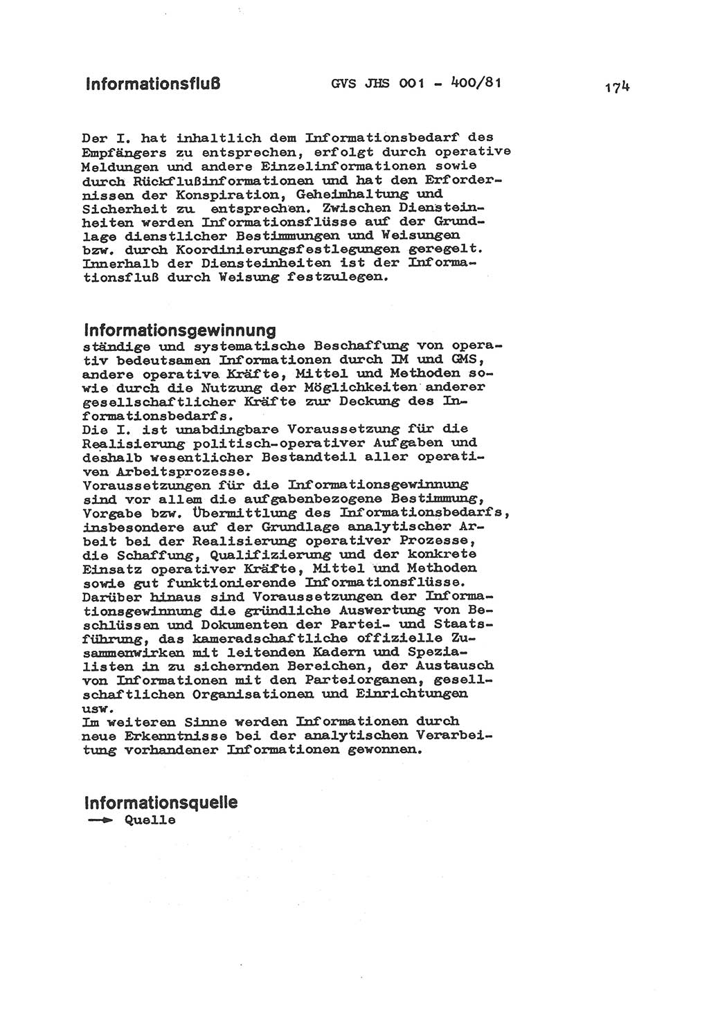 Wörterbuch der politisch-operativen Arbeit, Ministerium für Staatssicherheit (MfS) [Deutsche Demokratische Republik (DDR)], Juristische Hochschule (JHS), Geheime Verschlußsache (GVS) o001-400/81, Potsdam 1985, Blatt 174 (Wb. pol.-op. Arb. MfS DDR JHS GVS o001-400/81 1985, Bl. 174)