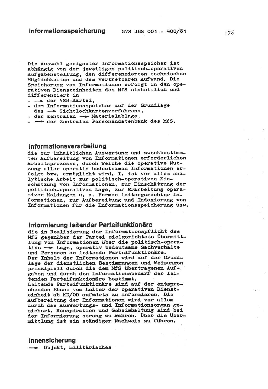 Wörterbuch der politisch-operativen Arbeit, Ministerium für Staatssicherheit (MfS) [Deutsche Demokratische Republik (DDR)], Juristische Hochschule (JHS), Geheime Verschlußsache (GVS) o001-400/81, Potsdam 1985, Blatt 176 (Wb. pol.-op. Arb. MfS DDR JHS GVS o001-400/81 1985, Bl. 176)