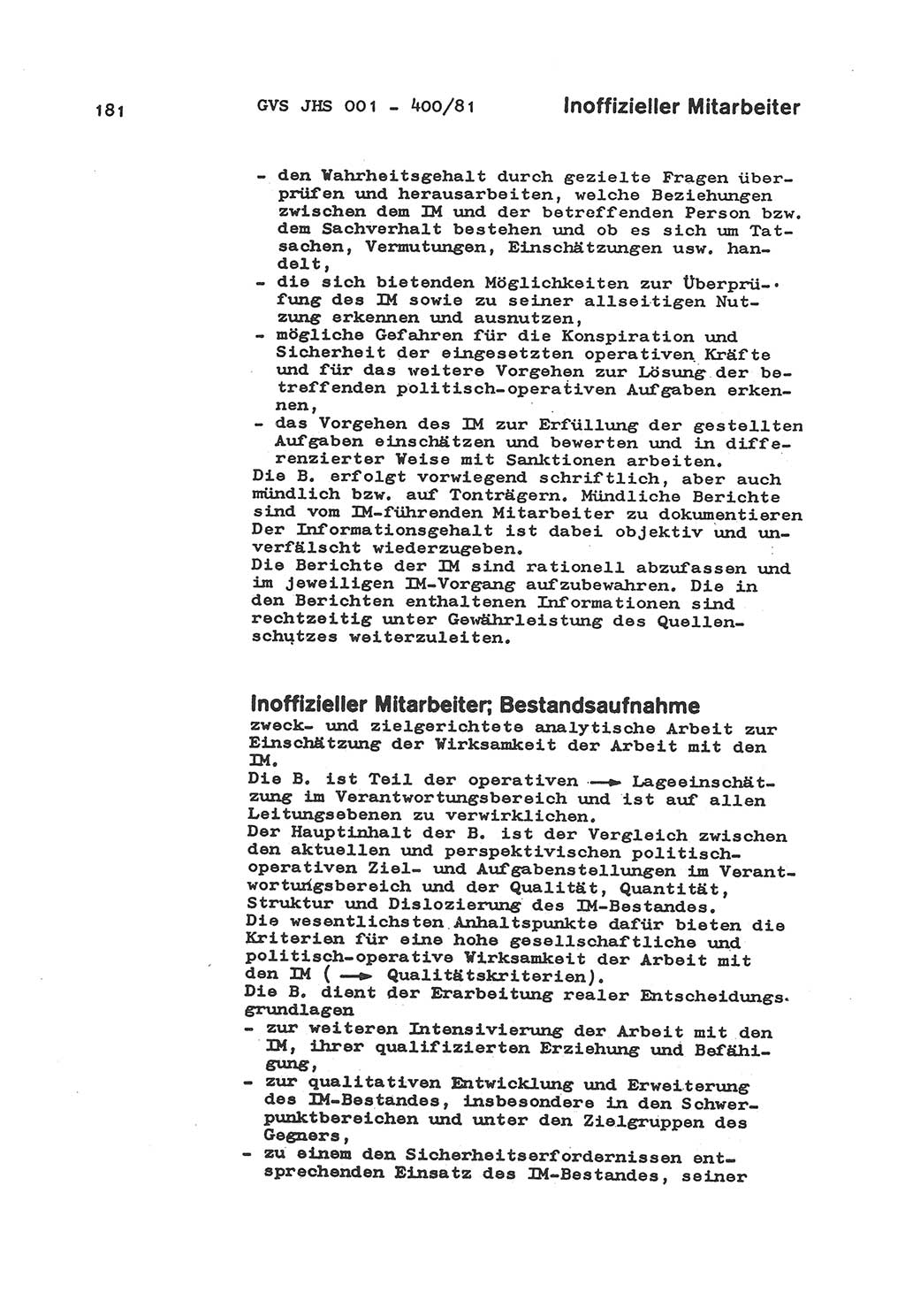 Wörterbuch der politisch-operativen Arbeit, Ministerium für Staatssicherheit (MfS) [Deutsche Demokratische Republik (DDR)], Juristische Hochschule (JHS), Geheime Verschlußsache (GVS) o001-400/81, Potsdam 1985, Blatt 181 (Wb. pol.-op. Arb. MfS DDR JHS GVS o001-400/81 1985, Bl. 181)