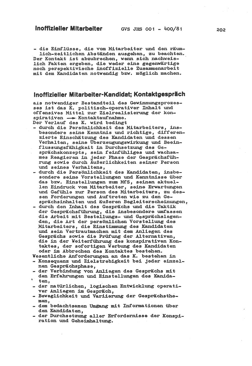 Wörterbuch der politisch-operativen Arbeit, Ministerium für Staatssicherheit (MfS) [Deutsche Demokratische Republik (DDR)], Juristische Hochschule (JHS), Geheime Verschlußsache (GVS) o001-400/81, Potsdam 1985, Blatt 202 (Wb. pol.-op. Arb. MfS DDR JHS GVS o001-400/81 1985, Bl. 202)