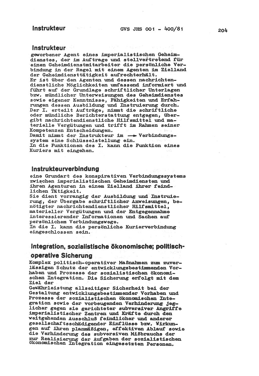 Wörterbuch der politisch-operativen Arbeit, Ministerium für Staatssicherheit (MfS) [Deutsche Demokratische Republik (DDR)], Juristische Hochschule (JHS), Geheime Verschlußsache (GVS) o001-400/81, Potsdam 1985, Blatt 204 (Wb. pol.-op. Arb. MfS DDR JHS GVS o001-400/81 1985, Bl. 204)