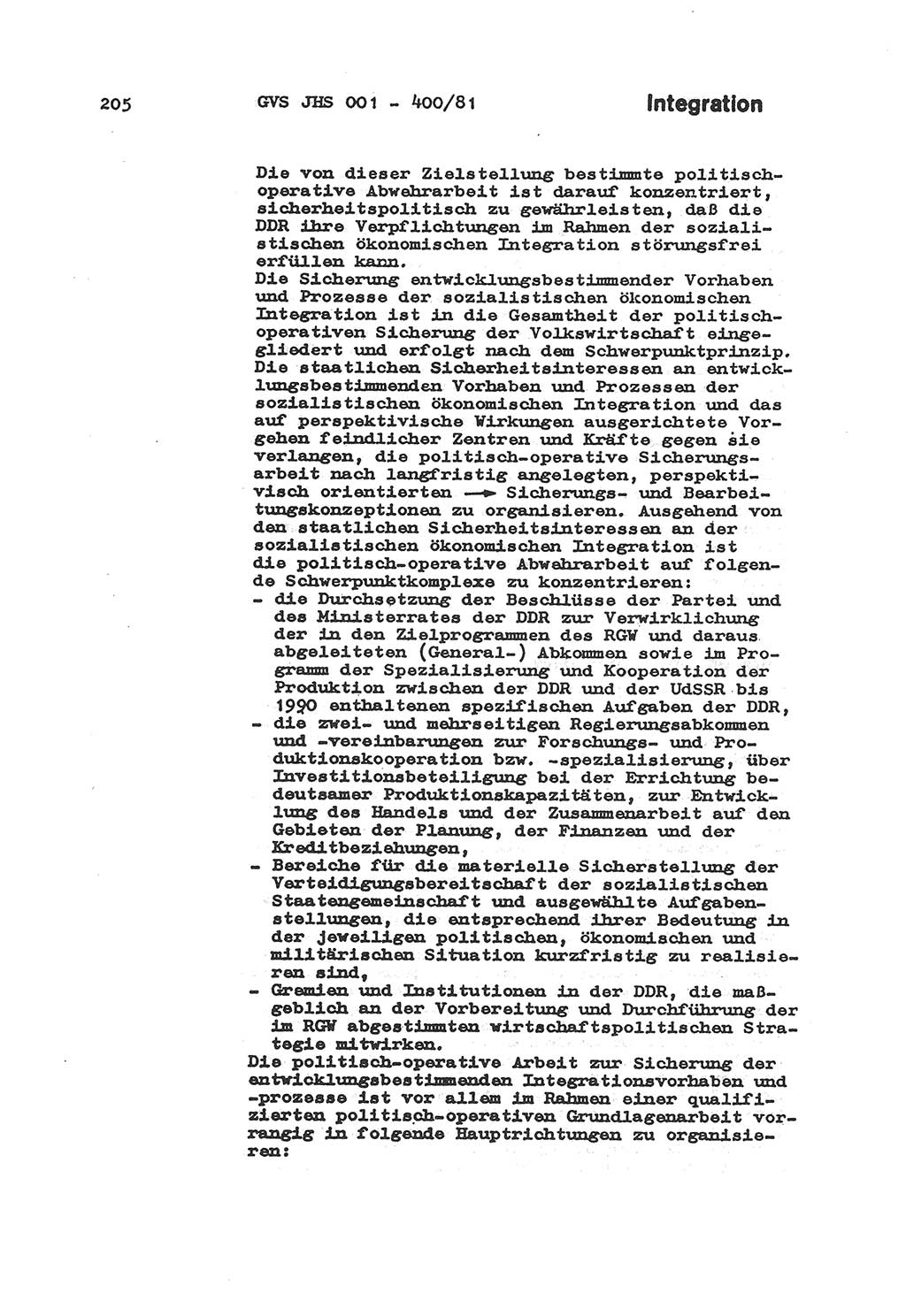 Wörterbuch der politisch-operativen Arbeit, Ministerium für Staatssicherheit (MfS) [Deutsche Demokratische Republik (DDR)], Juristische Hochschule (JHS), Geheime Verschlußsache (GVS) o001-400/81, Potsdam 1985, Blatt 205 (Wb. pol.-op. Arb. MfS DDR JHS GVS o001-400/81 1985, Bl. 205)