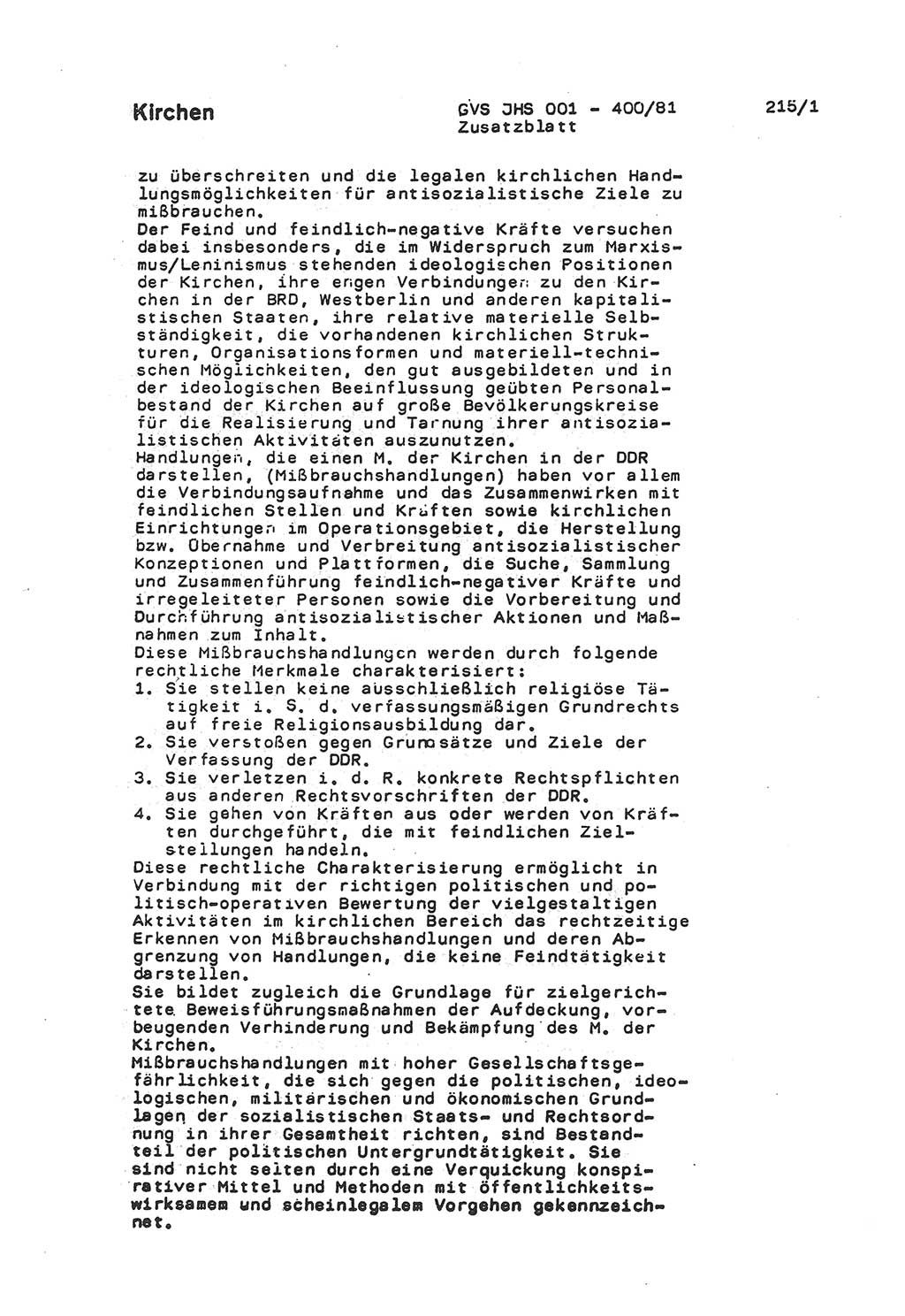 Wörterbuch der politisch-operativen Arbeit, Ministerium für Staatssicherheit (MfS) [Deutsche Demokratische Republik (DDR)], Juristische Hochschule (JHS), Geheime Verschlußsache (GVS) o001-400/81, Potsdam 1985, Blatt 215/1 (Wb. pol.-op. Arb. MfS DDR JHS GVS o001-400/81 1985, Bl. 215/1)