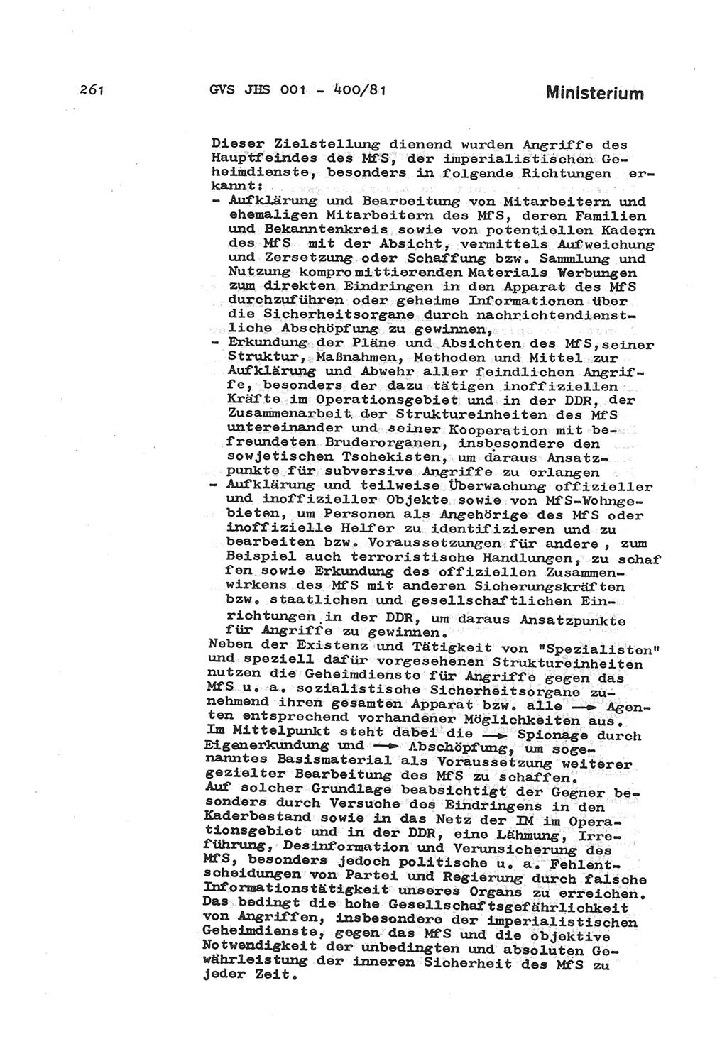 Wörterbuch der politisch-operativen Arbeit, Ministerium für Staatssicherheit (MfS) [Deutsche Demokratische Republik (DDR)], Juristische Hochschule (JHS), Geheime Verschlußsache (GVS) o001-400/81, Potsdam 1985, Blatt 261 (Wb. pol.-op. Arb. MfS DDR JHS GVS o001-400/81 1985, Bl. 261)