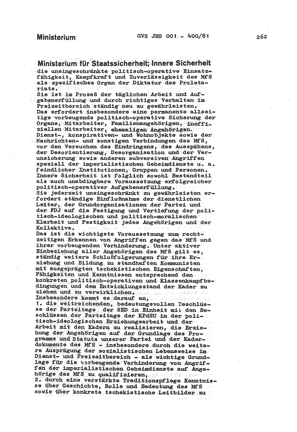 Wörterbuch der politisch-operativen Arbeit, Ministerium für Staatssicherheit (MfS) [Deutsche Demokratische Republik (DDR)], Juristische Hochschule (JHS), Geheime Verschlußsache (GVS) o001-400/81, Potsdam 1985, Blatt 262 (Wb. pol.-op. Arb. MfS DDR JHS GVS o001-400/81 1985, Bl. 262)