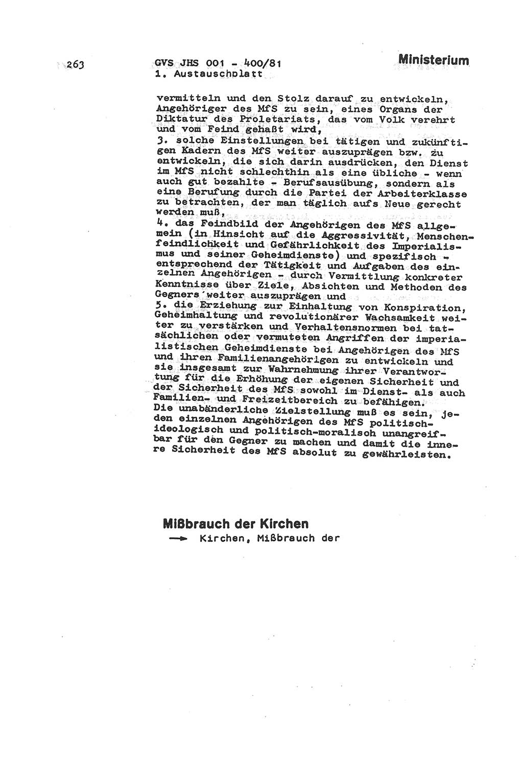 Wörterbuch der politisch-operativen Arbeit, Ministerium für Staatssicherheit (MfS) [Deutsche Demokratische Republik (DDR)], Juristische Hochschule (JHS), Geheime Verschlußsache (GVS) o001-400/81, Potsdam 1985, Blatt 263 (Wb. pol.-op. Arb. MfS DDR JHS GVS o001-400/81 1985, Bl. 263)