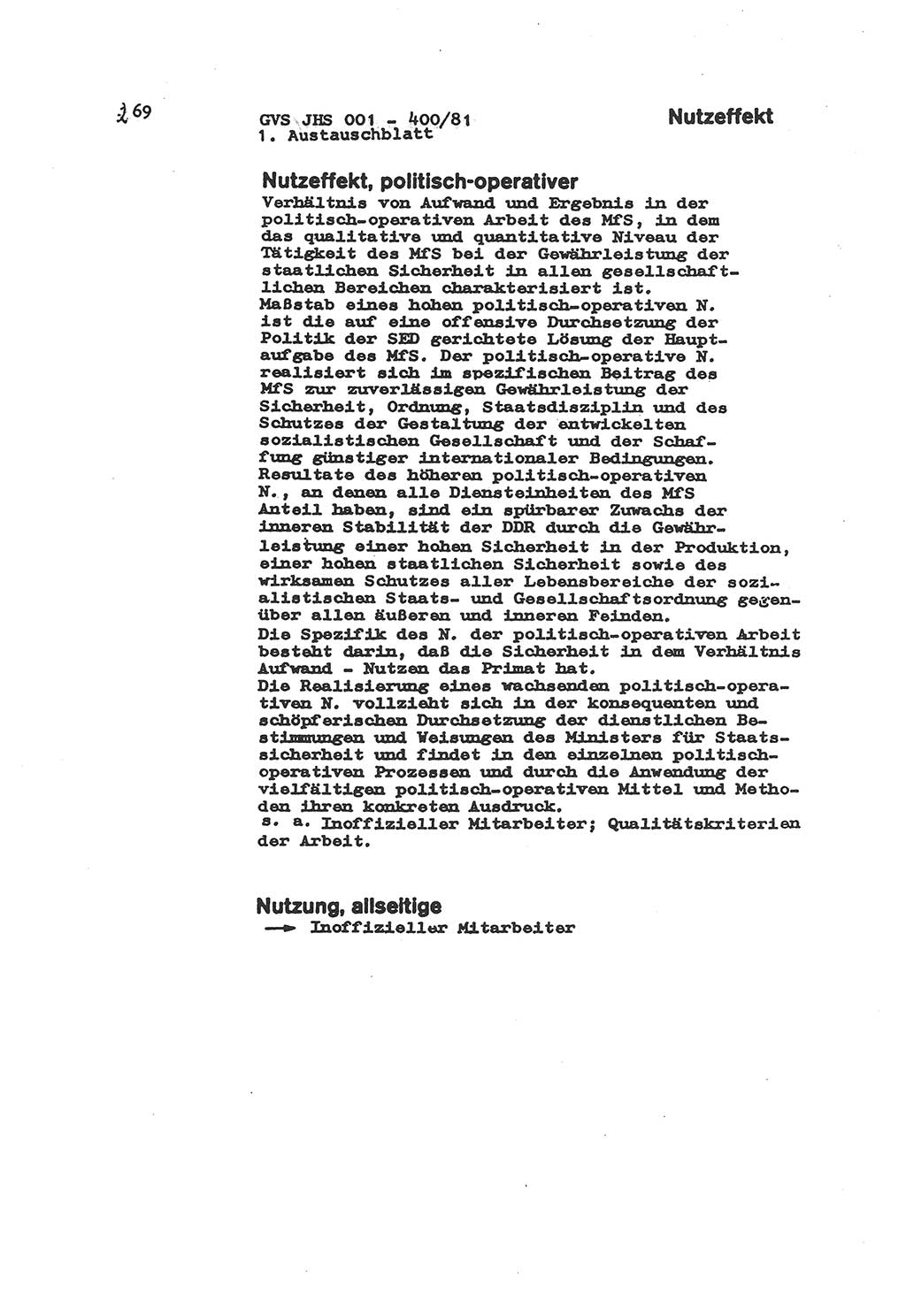 Wörterbuch der politisch-operativen Arbeit, Ministerium für Staatssicherheit (MfS) [Deutsche Demokratische Republik (DDR)], Juristische Hochschule (JHS), Geheime Verschlußsache (GVS) o001-400/81, Potsdam 1985, Blatt 269 (Wb. pol.-op. Arb. MfS DDR JHS GVS o001-400/81 1985, Bl. 269)