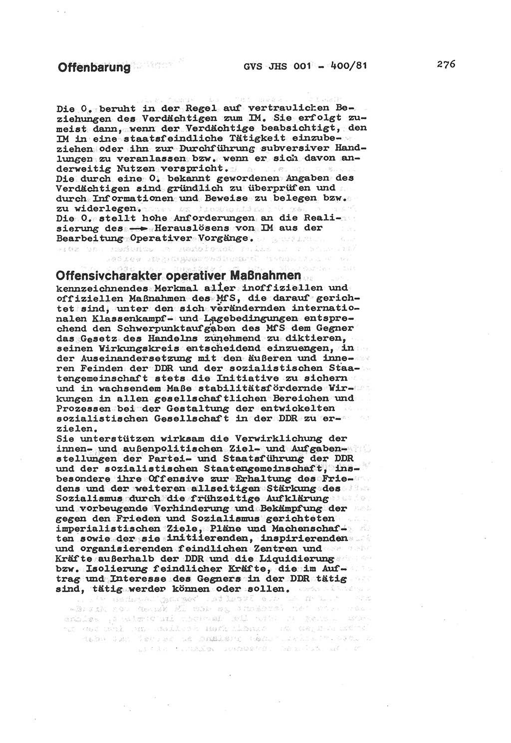 Wörterbuch der politisch-operativen Arbeit, Ministerium für Staatssicherheit (MfS) [Deutsche Demokratische Republik (DDR)], Juristische Hochschule (JHS), Geheime Verschlußsache (GVS) o001-400/81, Potsdam 1985, Blatt 276 (Wb. pol.-op. Arb. MfS DDR JHS GVS o001-400/81 1985, Bl. 276)