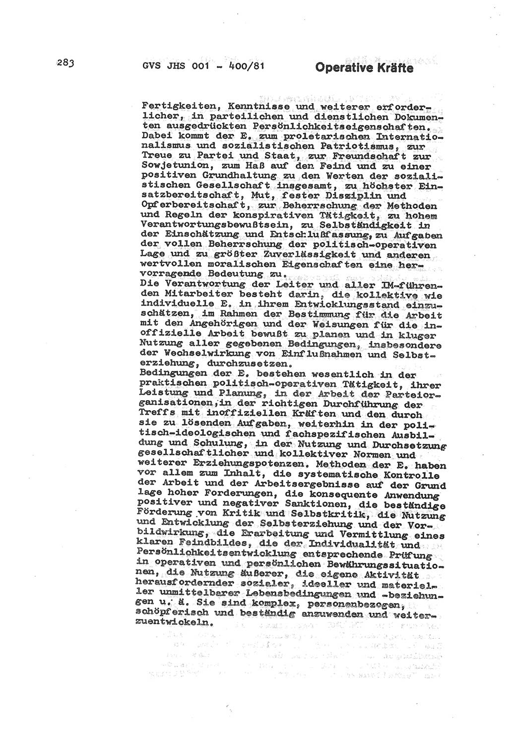 Wörterbuch der politisch-operativen Arbeit, Ministerium für Staatssicherheit (MfS) [Deutsche Demokratische Republik (DDR)], Juristische Hochschule (JHS), Geheime Verschlußsache (GVS) o001-400/81, Potsdam 1985, Blatt 283 (Wb. pol.-op. Arb. MfS DDR JHS GVS o001-400/81 1985, Bl. 283)