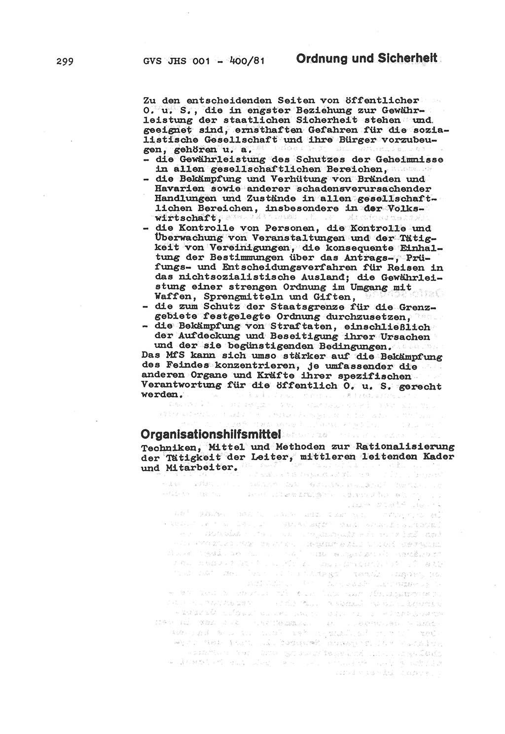 Wörterbuch der politisch-operativen Arbeit, Ministerium für Staatssicherheit (MfS) [Deutsche Demokratische Republik (DDR)], Juristische Hochschule (JHS), Geheime Verschlußsache (GVS) o001-400/81, Potsdam 1985, Blatt 299 (Wb. pol.-op. Arb. MfS DDR JHS GVS o001-400/81 1985, Bl. 299)
