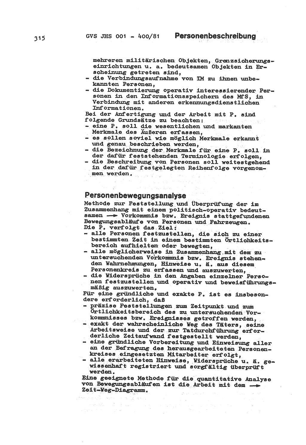 Wörterbuch der politisch-operativen Arbeit, Ministerium für Staatssicherheit (MfS) [Deutsche Demokratische Republik (DDR)], Juristische Hochschule (JHS), Geheime Verschlußsache (GVS) o001-400/81, Potsdam 1985, Blatt 315 (Wb. pol.-op. Arb. MfS DDR JHS GVS o001-400/81 1985, Bl. 315)