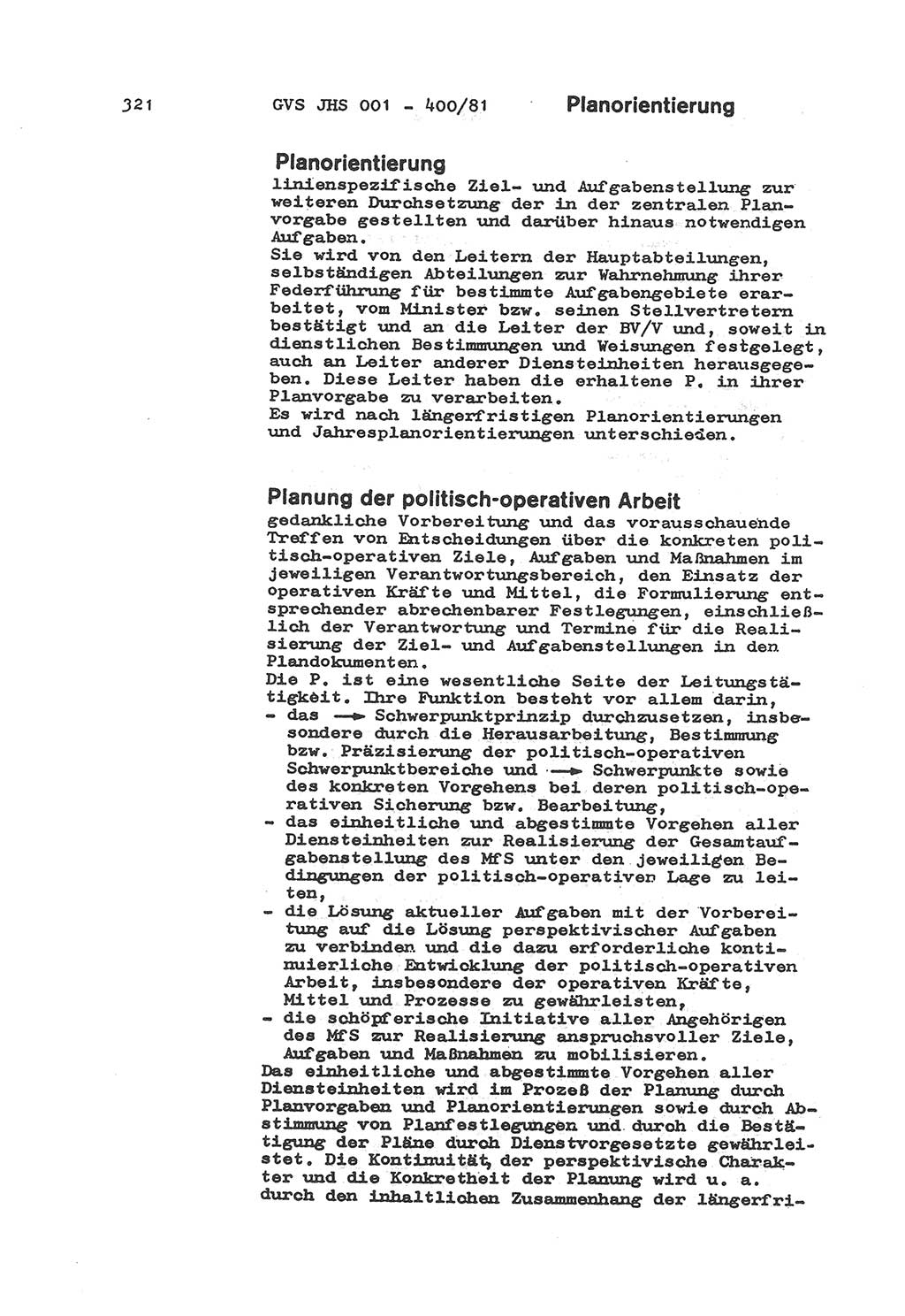 Wörterbuch der politisch-operativen Arbeit, Ministerium für Staatssicherheit (MfS) [Deutsche Demokratische Republik (DDR)], Juristische Hochschule (JHS), Geheime Verschlußsache (GVS) o001-400/81, Potsdam 1985, Blatt 321 (Wb. pol.-op. Arb. MfS DDR JHS GVS o001-400/81 1985, Bl. 321)