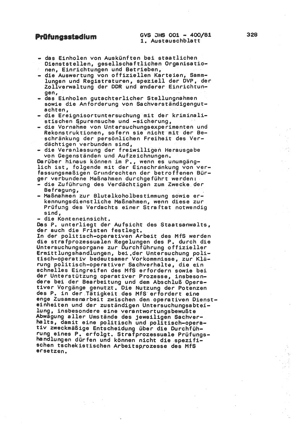Wörterbuch der politisch-operativen Arbeit, Ministerium für Staatssicherheit (MfS) [Deutsche Demokratische Republik (DDR)], Juristische Hochschule (JHS), Geheime Verschlußsache (GVS) o001-400/81, Potsdam 1985, Blatt 328 (Wb. pol.-op. Arb. MfS DDR JHS GVS o001-400/81 1985, Bl. 328)