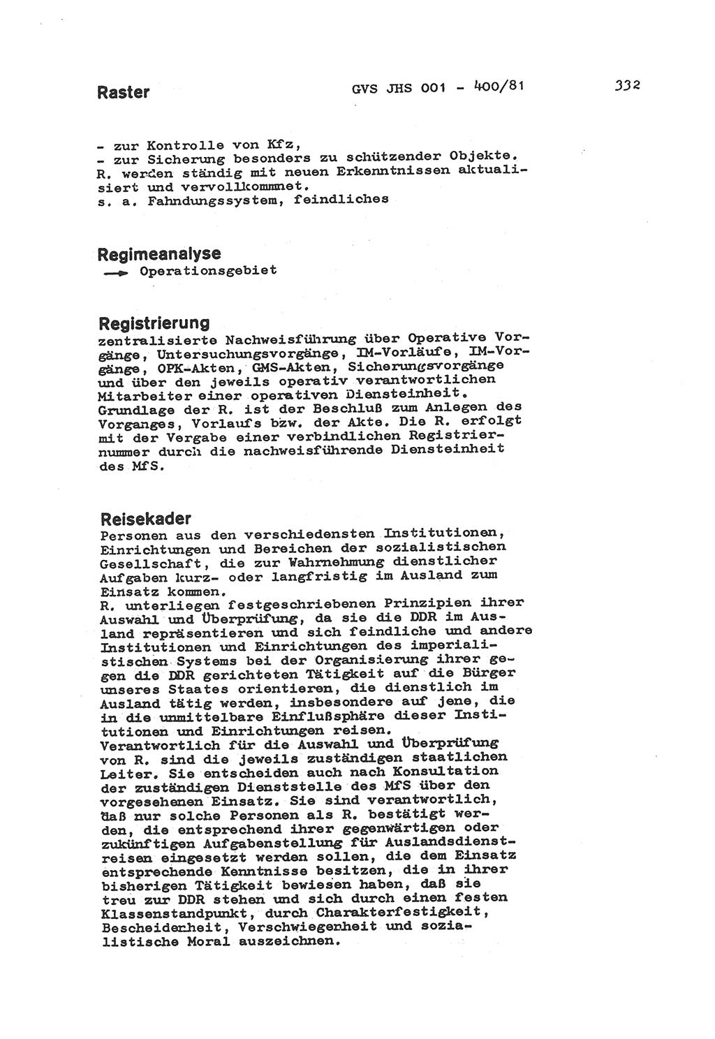 Wörterbuch der politisch-operativen Arbeit, Ministerium für Staatssicherheit (MfS) [Deutsche Demokratische Republik (DDR)], Juristische Hochschule (JHS), Geheime Verschlußsache (GVS) o001-400/81, Potsdam 1985, Blatt 332 (Wb. pol.-op. Arb. MfS DDR JHS GVS o001-400/81 1985, Bl. 332)
