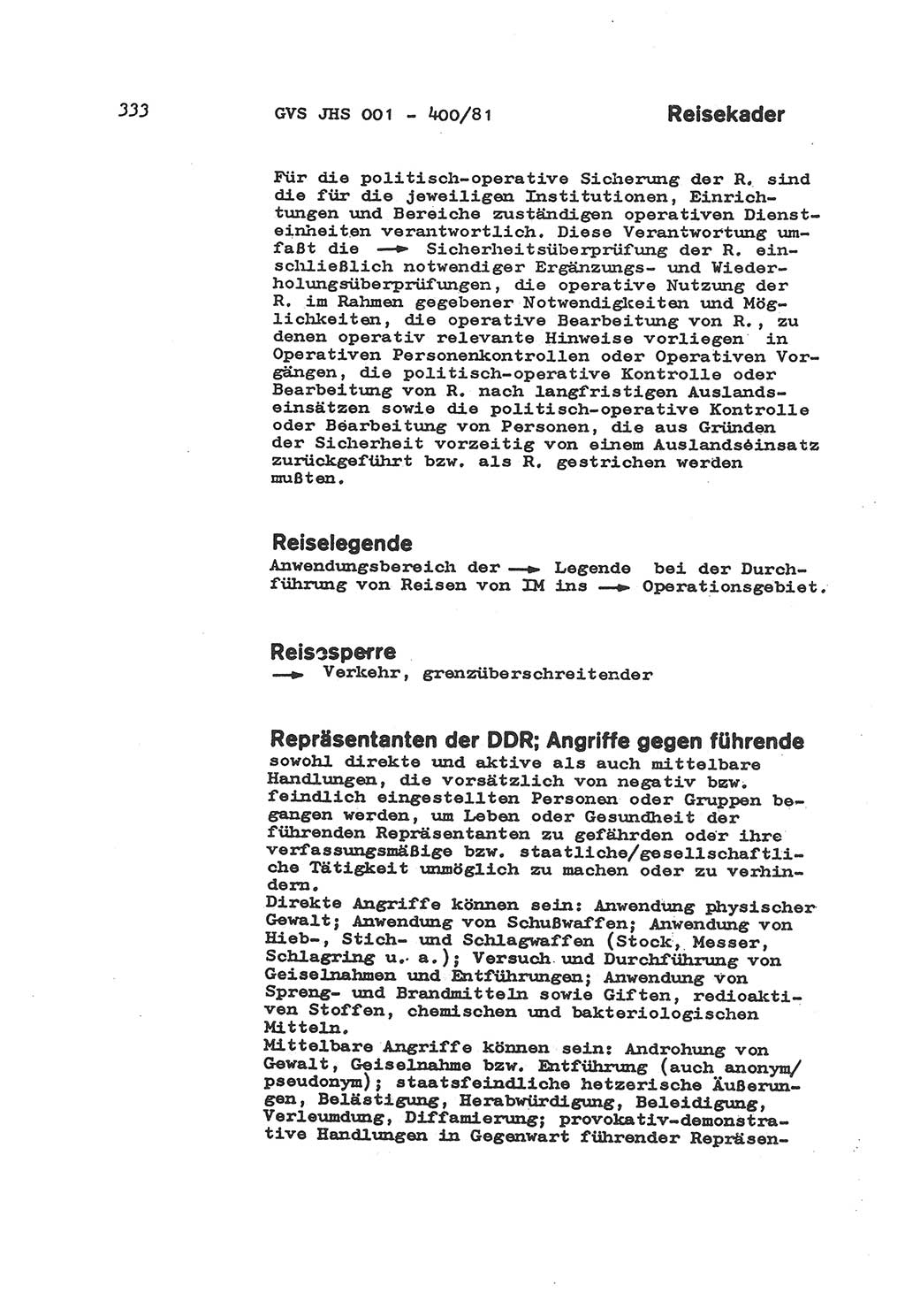 Wörterbuch der politisch-operativen Arbeit, Ministerium für Staatssicherheit (MfS) [Deutsche Demokratische Republik (DDR)], Juristische Hochschule (JHS), Geheime Verschlußsache (GVS) o001-400/81, Potsdam 1985, Blatt 333 (Wb. pol.-op. Arb. MfS DDR JHS GVS o001-400/81 1985, Bl. 333)