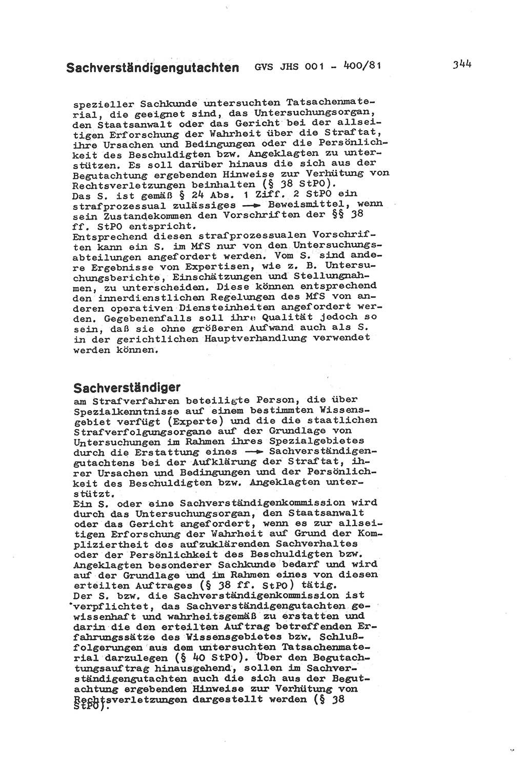 Wörterbuch der politisch-operativen Arbeit, Ministerium für Staatssicherheit (MfS) [Deutsche Demokratische Republik (DDR)], Juristische Hochschule (JHS), Geheime Verschlußsache (GVS) o001-400/81, Potsdam 1985, Blatt 344 (Wb. pol.-op. Arb. MfS DDR JHS GVS o001-400/81 1985, Bl. 344)