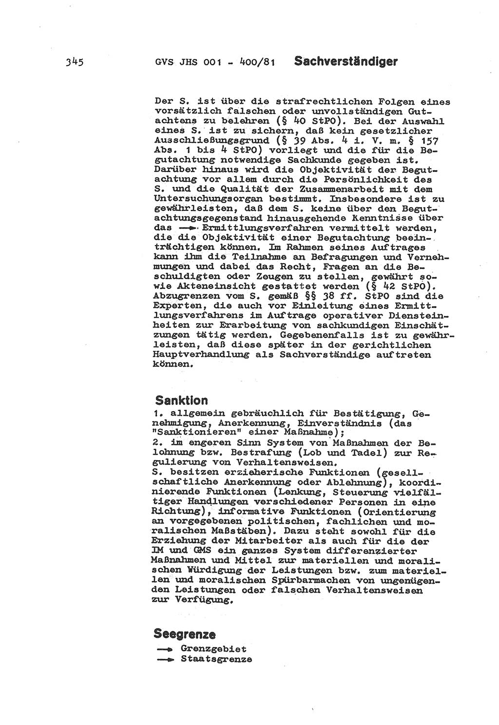 Wörterbuch der politisch-operativen Arbeit, Ministerium für Staatssicherheit (MfS) [Deutsche Demokratische Republik (DDR)], Juristische Hochschule (JHS), Geheime Verschlußsache (GVS) o001-400/81, Potsdam 1985, Blatt 345 (Wb. pol.-op. Arb. MfS DDR JHS GVS o001-400/81 1985, Bl. 345)