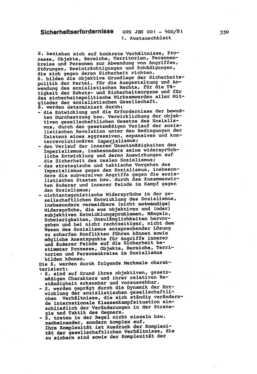 Wörterbuch der politisch-operativen Arbeit, Ministerium für Staatssicherheit (MfS) [Deutsche Demokratische Republik (DDR)], Juristische Hochschule (JHS), Geheime Verschlußsache (GVS) o001-400/81, Potsdam 1985, Blatt 350 (Wb. pol.-op. Arb. MfS DDR JHS GVS o001-400/81 1985, Bl. 350)