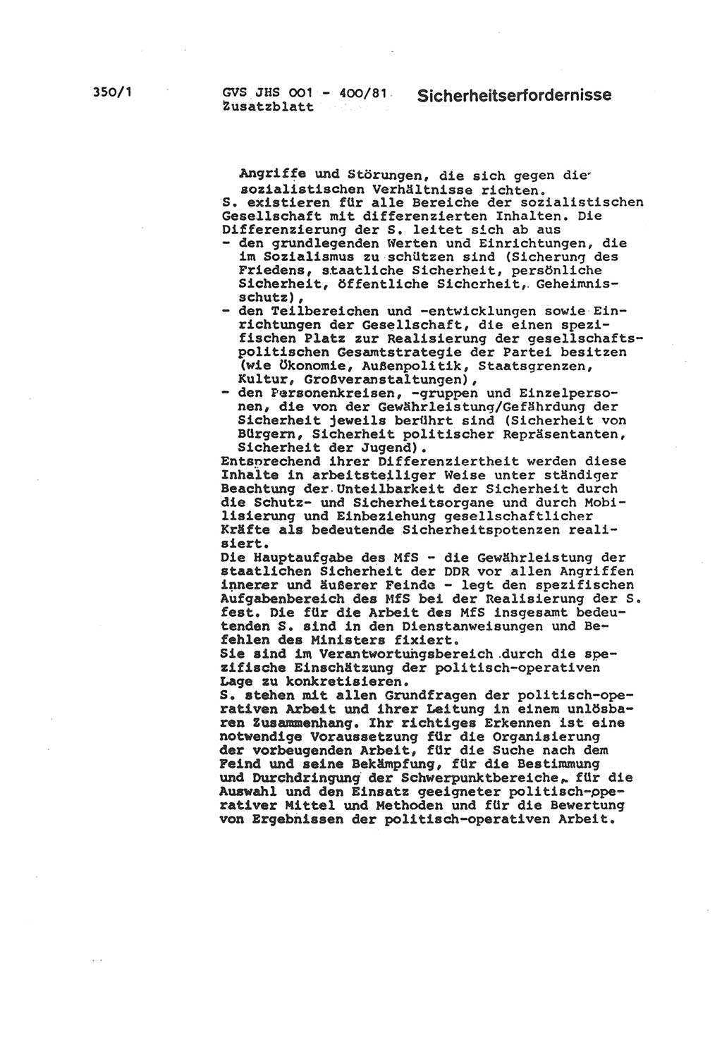 Wörterbuch der politisch-operativen Arbeit, Ministerium für Staatssicherheit (MfS) [Deutsche Demokratische Republik (DDR)], Juristische Hochschule (JHS), Geheime Verschlußsache (GVS) o001-400/81, Potsdam 1985, Blatt 350/1 (Wb. pol.-op. Arb. MfS DDR JHS GVS o001-400/81 1985, Bl. 350/1)
