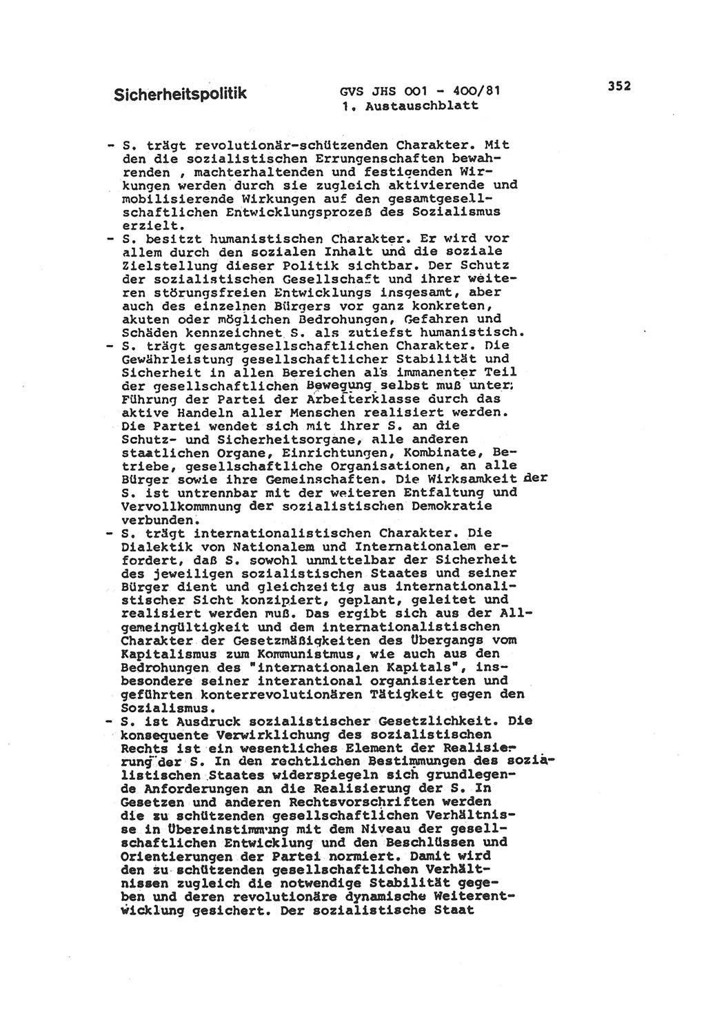 Wörterbuch der politisch-operativen Arbeit, Ministerium für Staatssicherheit (MfS) [Deutsche Demokratische Republik (DDR)], Juristische Hochschule (JHS), Geheime Verschlußsache (GVS) o001-400/81, Potsdam 1985, Blatt 352 (Wb. pol.-op. Arb. MfS DDR JHS GVS o001-400/81 1985, Bl. 352)