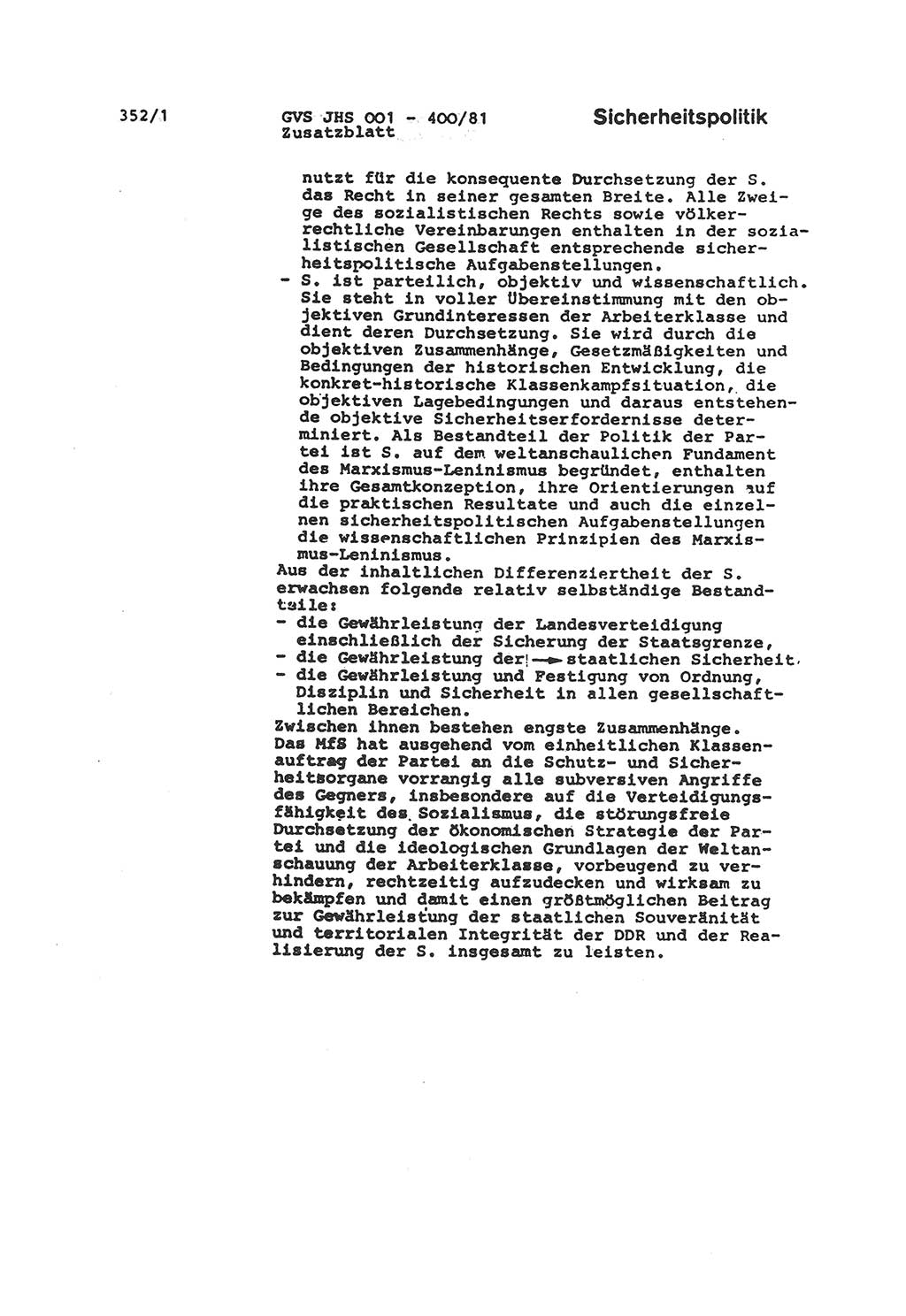 Wörterbuch der politisch-operativen Arbeit, Ministerium für Staatssicherheit (MfS) [Deutsche Demokratische Republik (DDR)], Juristische Hochschule (JHS), Geheime Verschlußsache (GVS) o001-400/81, Potsdam 1985, Blatt 352/1 (Wb. pol.-op. Arb. MfS DDR JHS GVS o001-400/81 1985, Bl. 352/1)