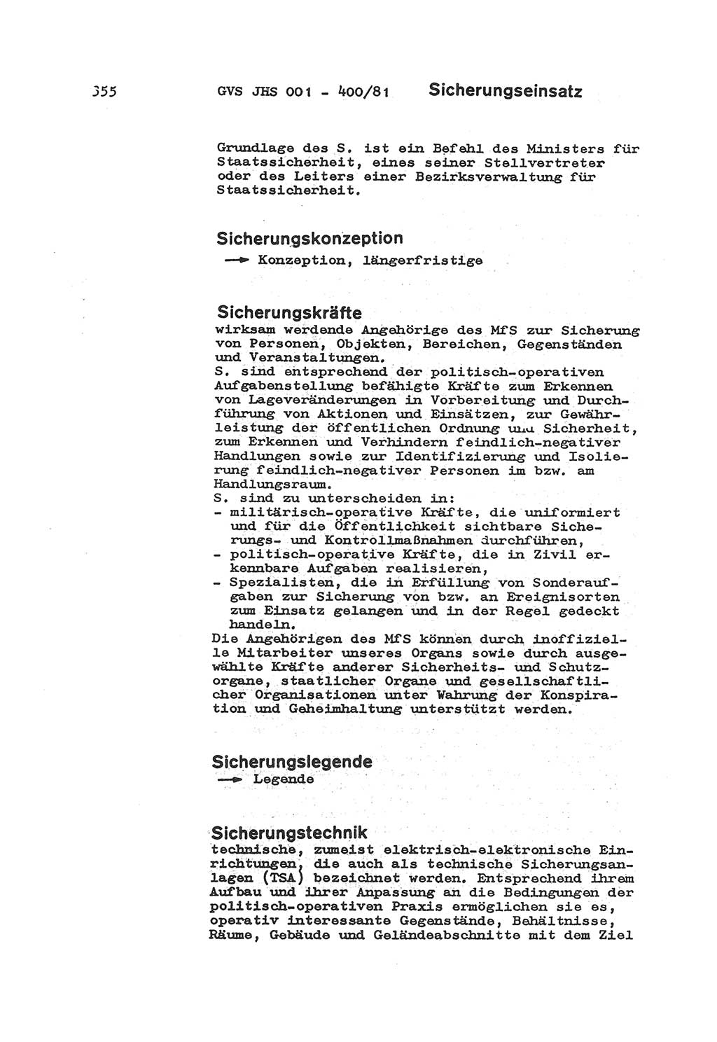 Wörterbuch der politisch-operativen Arbeit, Ministerium für Staatssicherheit (MfS) [Deutsche Demokratische Republik (DDR)], Juristische Hochschule (JHS), Geheime Verschlußsache (GVS) o001-400/81, Potsdam 1985, Blatt 355 (Wb. pol.-op. Arb. MfS DDR JHS GVS o001-400/81 1985, Bl. 355)