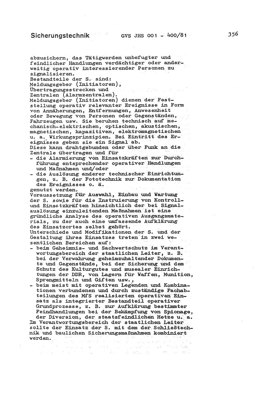 Wörterbuch der politisch-operativen Arbeit, Ministerium für Staatssicherheit (MfS) [Deutsche Demokratische Republik (DDR)], Juristische Hochschule (JHS), Geheime Verschlußsache (GVS) o001-400/81, Potsdam 1985, Blatt 356 (Wb. pol.-op. Arb. MfS DDR JHS GVS o001-400/81 1985, Bl. 356)