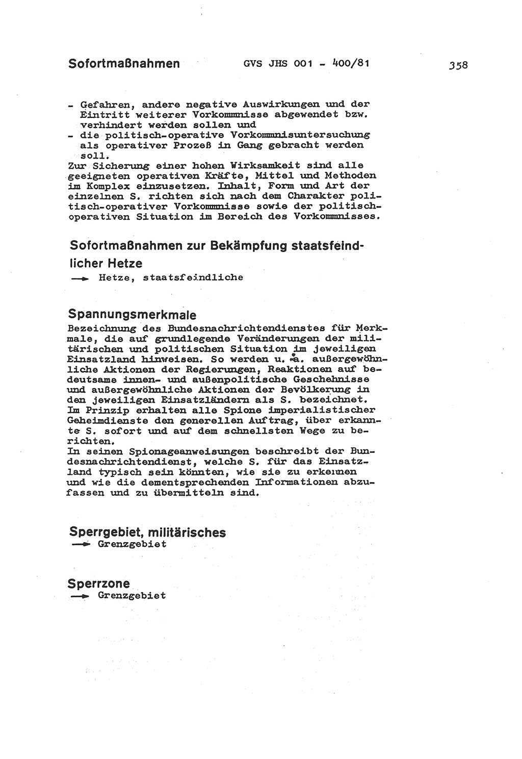 Wörterbuch der politisch-operativen Arbeit, Ministerium für Staatssicherheit (MfS) [Deutsche Demokratische Republik (DDR)], Juristische Hochschule (JHS), Geheime Verschlußsache (GVS) o001-400/81, Potsdam 1985, Blatt 358 (Wb. pol.-op. Arb. MfS DDR JHS GVS o001-400/81 1985, Bl. 358)