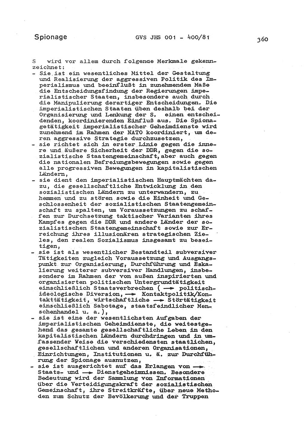 Wörterbuch der politisch-operativen Arbeit, Ministerium für Staatssicherheit (MfS) [Deutsche Demokratische Republik (DDR)], Juristische Hochschule (JHS), Geheime Verschlußsache (GVS) o001-400/81, Potsdam 1985, Blatt 360 (Wb. pol.-op. Arb. MfS DDR JHS GVS o001-400/81 1985, Bl. 360)