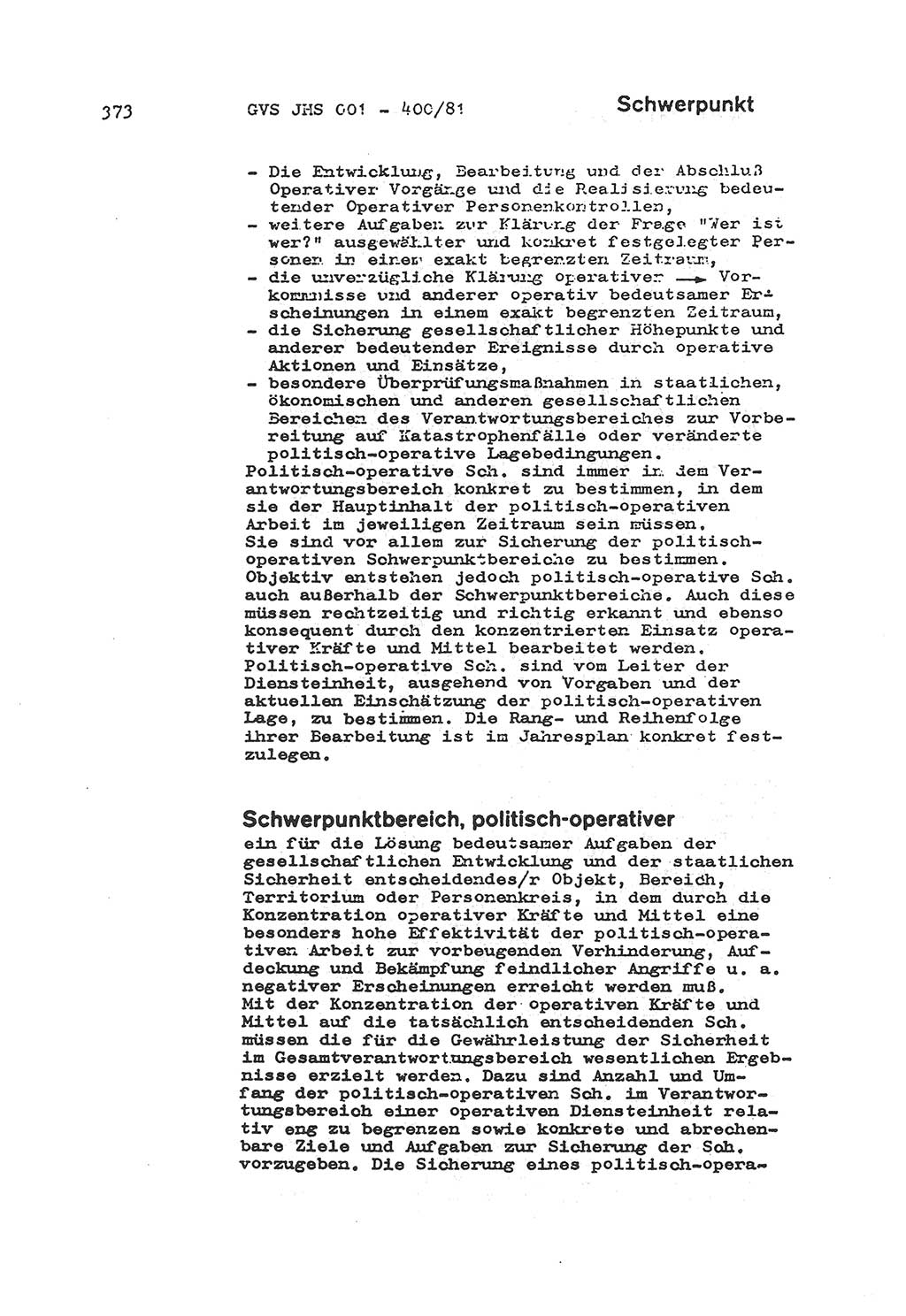 Wörterbuch der politisch-operativen Arbeit, Ministerium für Staatssicherheit (MfS) [Deutsche Demokratische Republik (DDR)], Juristische Hochschule (JHS), Geheime Verschlußsache (GVS) o001-400/81, Potsdam 1985, Blatt 373 (Wb. pol.-op. Arb. MfS DDR JHS GVS o001-400/81 1985, Bl. 373)