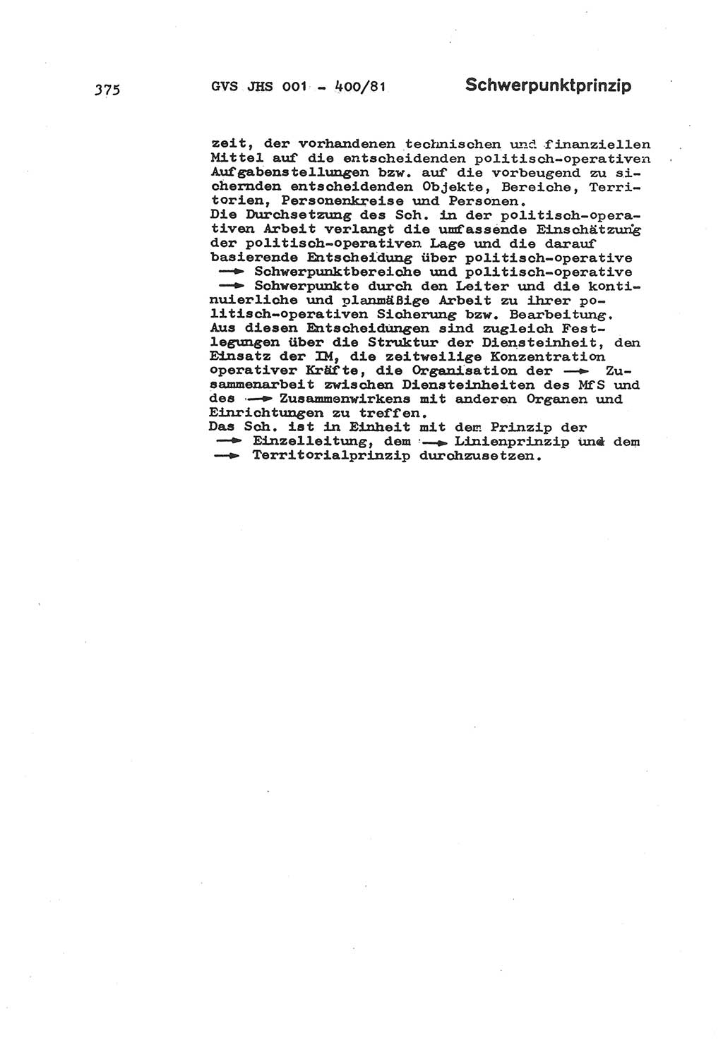 Wörterbuch der politisch-operativen Arbeit, Ministerium für Staatssicherheit (MfS) [Deutsche Demokratische Republik (DDR)], Juristische Hochschule (JHS), Geheime Verschlußsache (GVS) o001-400/81, Potsdam 1985, Blatt 375 (Wb. pol.-op. Arb. MfS DDR JHS GVS o001-400/81 1985, Bl. 375)