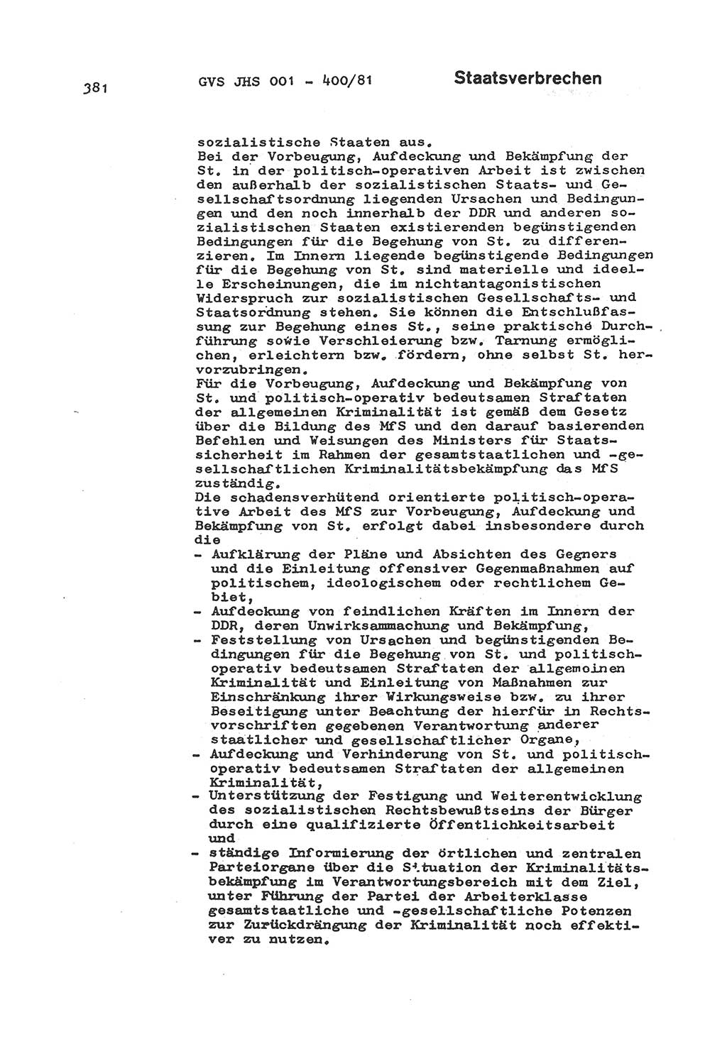 Wörterbuch der politisch-operativen Arbeit, Ministerium für Staatssicherheit (MfS) [Deutsche Demokratische Republik (DDR)], Juristische Hochschule (JHS), Geheime Verschlußsache (GVS) o001-400/81, Potsdam 1985, Blatt 381 (Wb. pol.-op. Arb. MfS DDR JHS GVS o001-400/81 1985, Bl. 381)