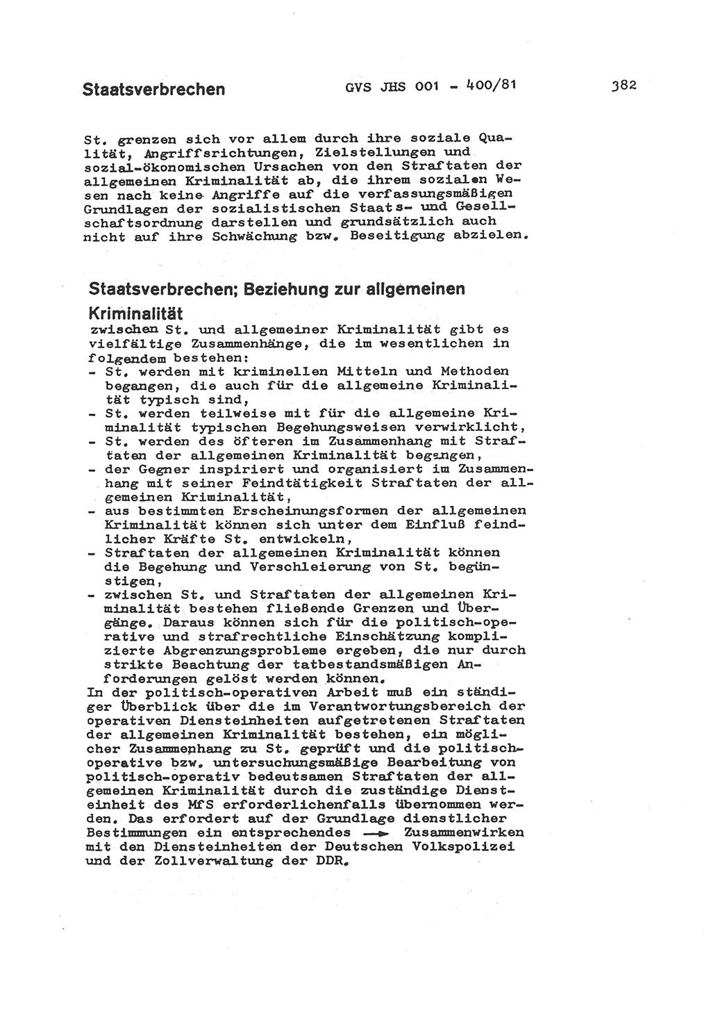 Wörterbuch der politisch-operativen Arbeit, Ministerium für Staatssicherheit (MfS) [Deutsche Demokratische Republik (DDR)], Juristische Hochschule (JHS), Geheime Verschlußsache (GVS) o001-400/81, Potsdam 1985, Blatt 382 (Wb. pol.-op. Arb. MfS DDR JHS GVS o001-400/81 1985, Bl. 382)