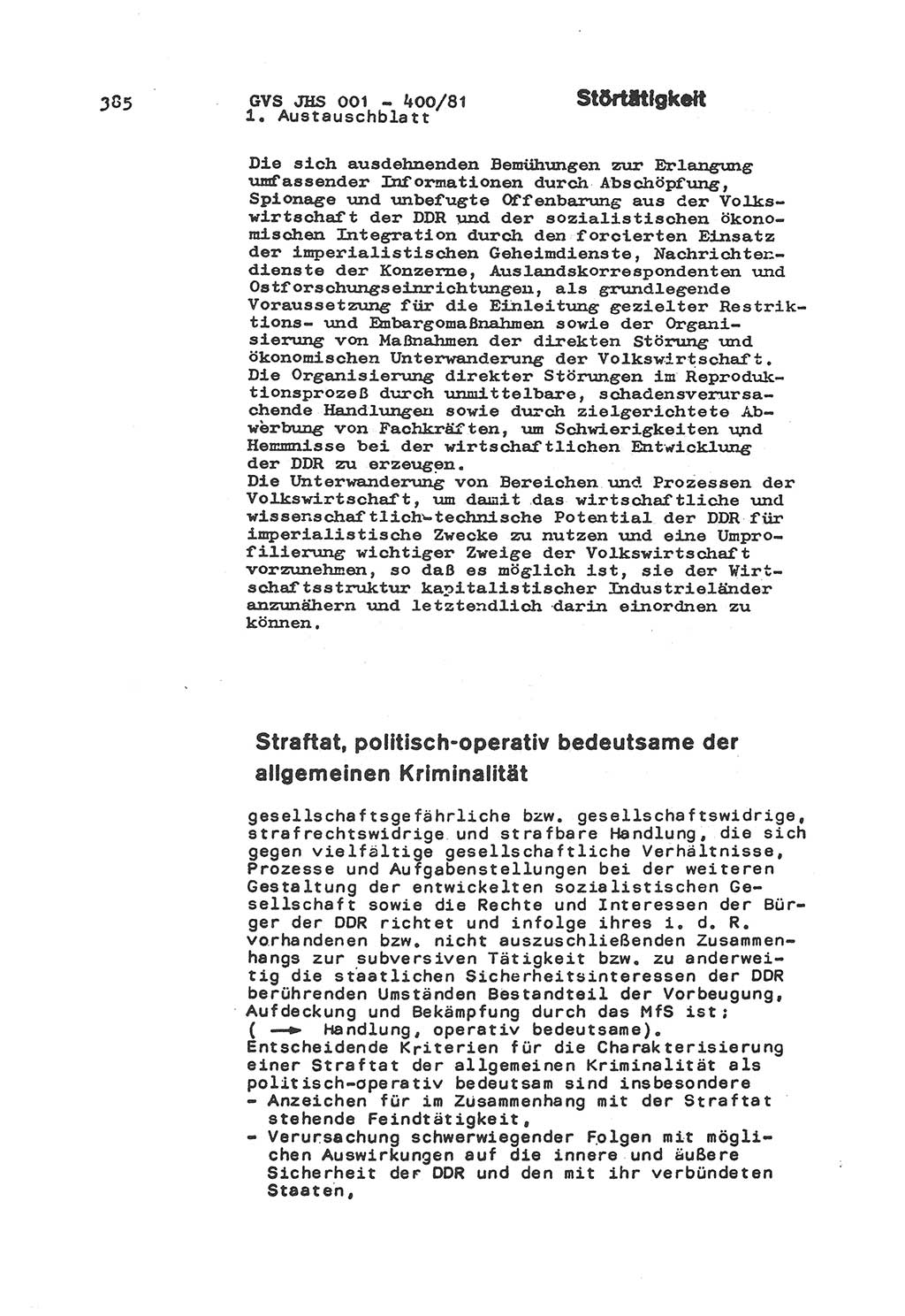 Wörterbuch der politisch-operativen Arbeit, Ministerium für Staatssicherheit (MfS) [Deutsche Demokratische Republik (DDR)], Juristische Hochschule (JHS), Geheime Verschlußsache (GVS) o001-400/81, Potsdam 1985, Blatt 385 (Wb. pol.-op. Arb. MfS DDR JHS GVS o001-400/81 1985, Bl. 385)