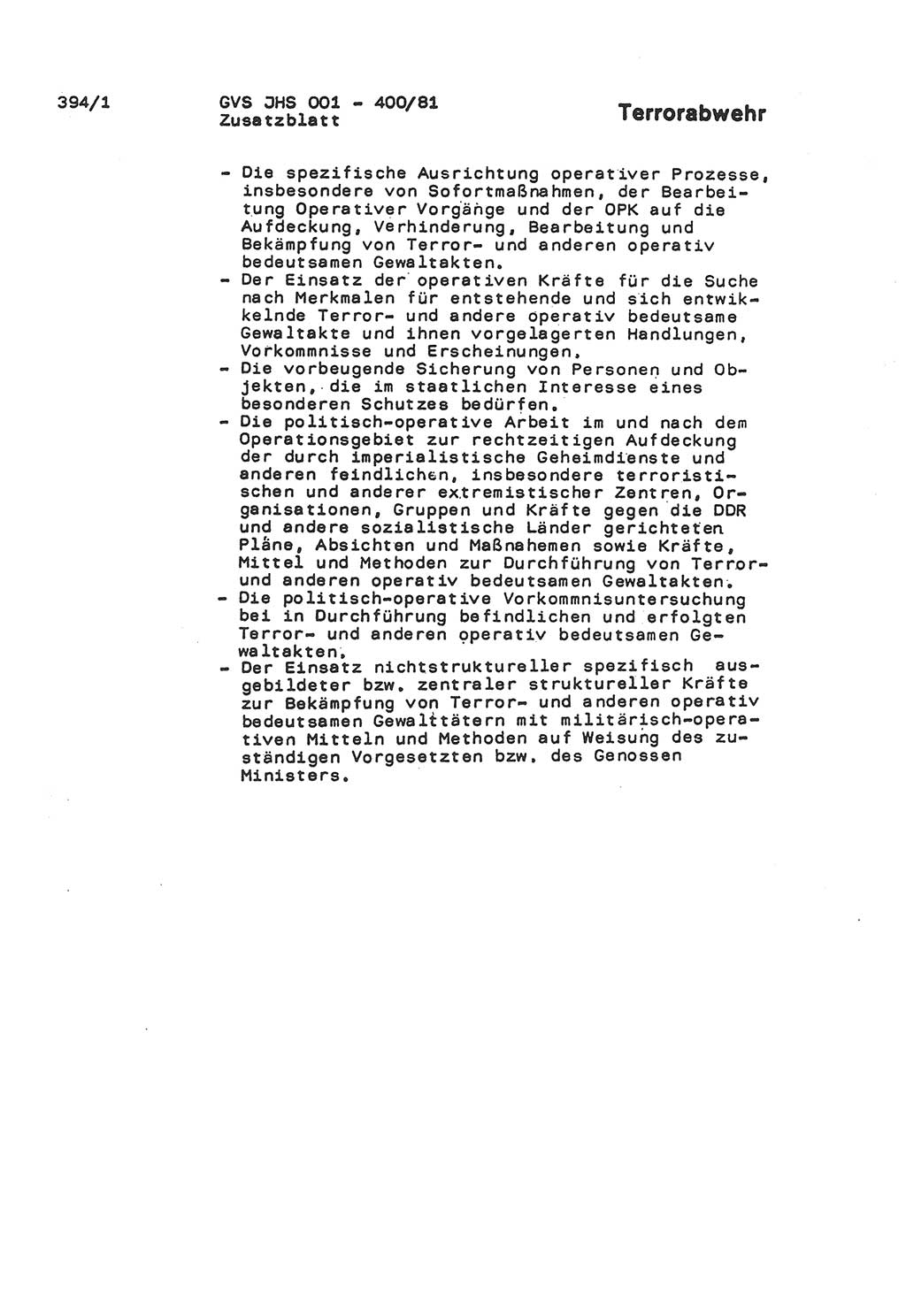 Wörterbuch der politisch-operativen Arbeit, Ministerium für Staatssicherheit (MfS) [Deutsche Demokratische Republik (DDR)], Juristische Hochschule (JHS), Geheime Verschlußsache (GVS) o001-400/81, Potsdam 1985, Blatt 394/1 (Wb. pol.-op. Arb. MfS DDR JHS GVS o001-400/81 1985, Bl. 394/1)