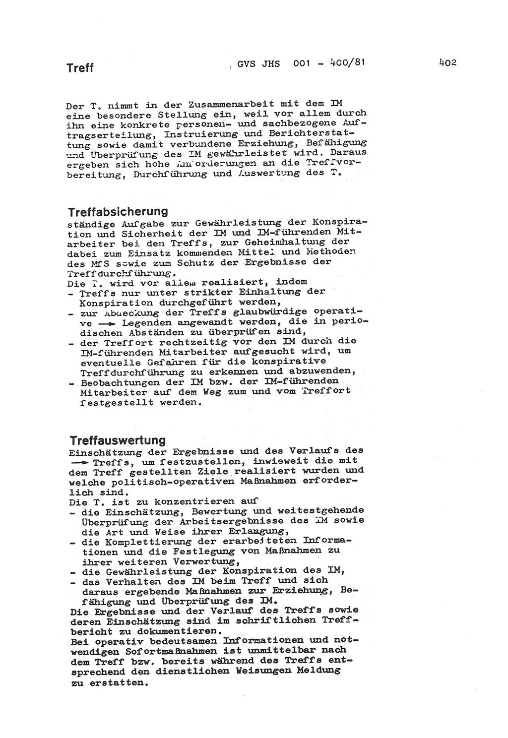 Wörterbuch der politisch-operativen Arbeit, Ministerium für Staatssicherheit (MfS) [Deutsche Demokratische Republik (DDR)], Juristische Hochschule (JHS), Geheime Verschlußsache (GVS) o001-400/81, Potsdam 1985, Blatt 402 (Wb. pol.-op. Arb. MfS DDR JHS GVS o001-400/81 1985, Bl. 402)