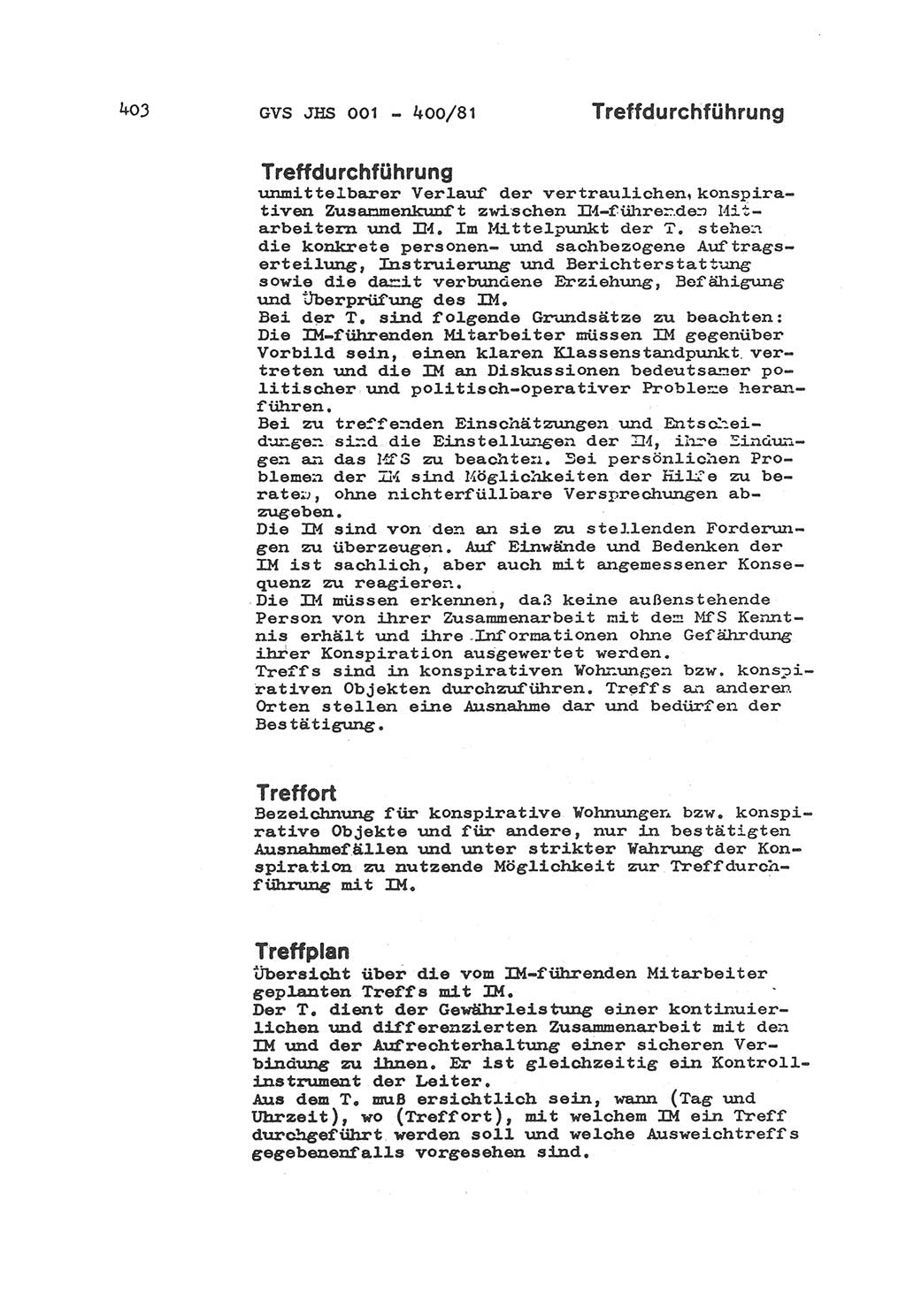 Wörterbuch der politisch-operativen Arbeit, Ministerium für Staatssicherheit (MfS) [Deutsche Demokratische Republik (DDR)], Juristische Hochschule (JHS), Geheime Verschlußsache (GVS) o001-400/81, Potsdam 1985, Blatt 403 (Wb. pol.-op. Arb. MfS DDR JHS GVS o001-400/81 1985, Bl. 403)