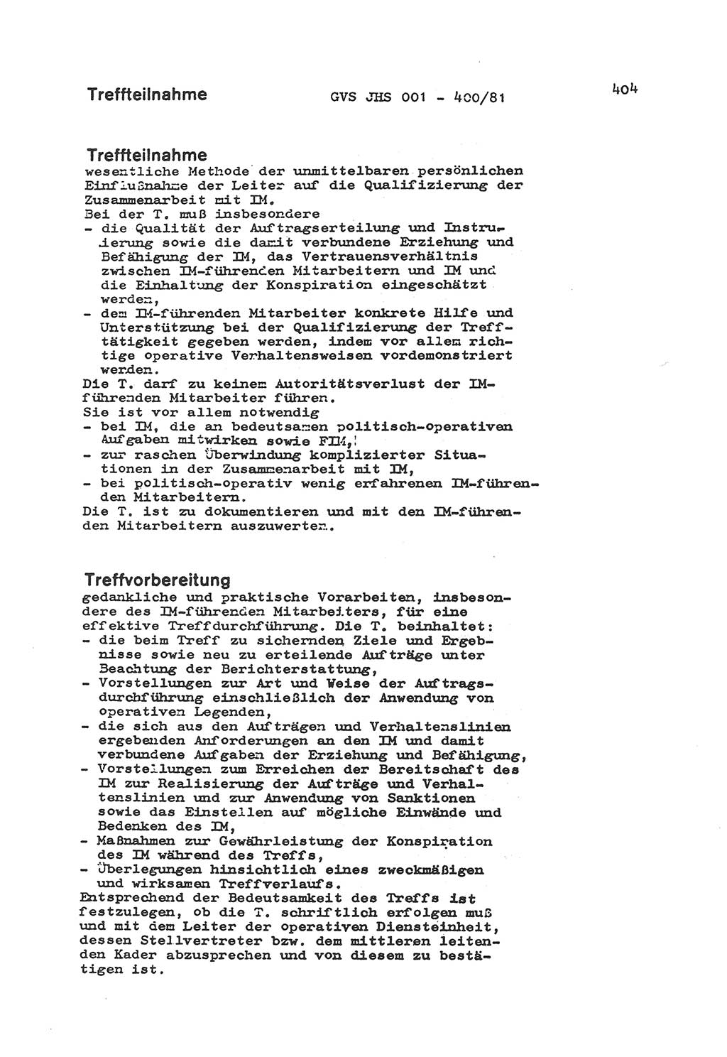 Wörterbuch der politisch-operativen Arbeit, Ministerium für Staatssicherheit (MfS) [Deutsche Demokratische Republik (DDR)], Juristische Hochschule (JHS), Geheime Verschlußsache (GVS) o001-400/81, Potsdam 1985, Blatt 404 (Wb. pol.-op. Arb. MfS DDR JHS GVS o001-400/81 1985, Bl. 404)