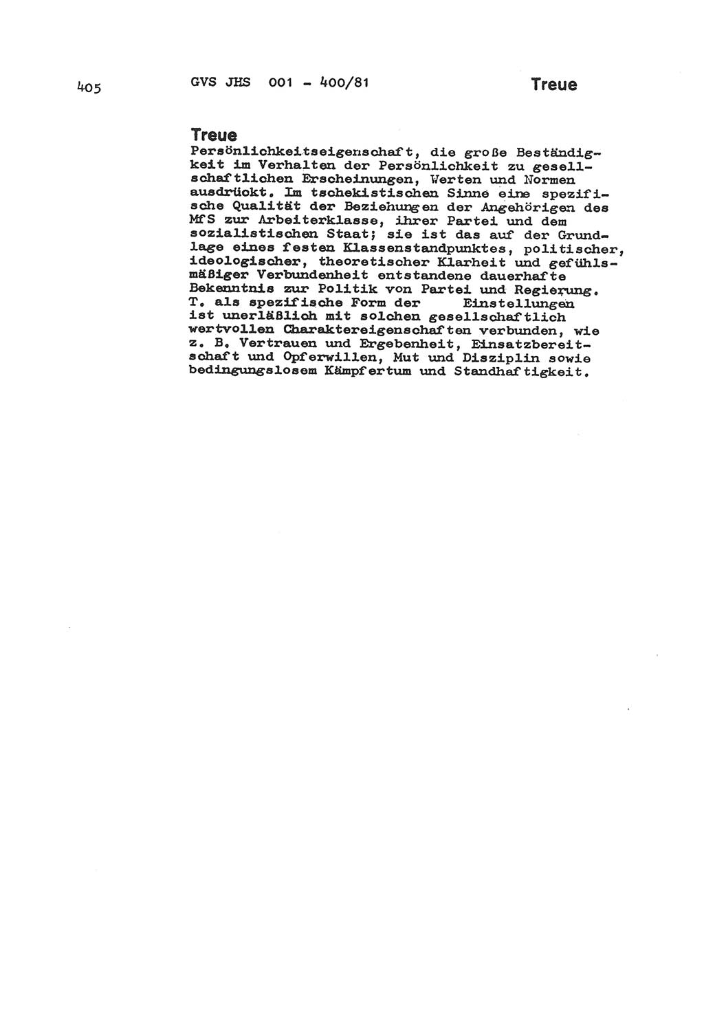 Wörterbuch der politisch-operativen Arbeit, Ministerium für Staatssicherheit (MfS) [Deutsche Demokratische Republik (DDR)], Juristische Hochschule (JHS), Geheime Verschlußsache (GVS) o001-400/81, Potsdam 1985, Blatt 405 (Wb. pol.-op. Arb. MfS DDR JHS GVS o001-400/81 1985, Bl. 405)