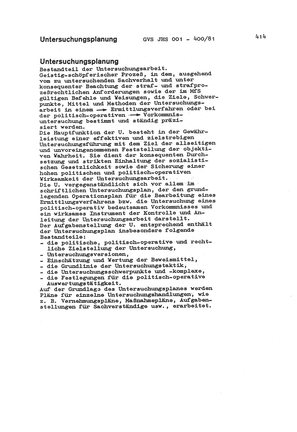 Wörterbuch der politisch-operativen Arbeit, Ministerium für Staatssicherheit (MfS) [Deutsche Demokratische Republik (DDR)], Juristische Hochschule (JHS), Geheime Verschlußsache (GVS) o001-400/81, Potsdam 1985, Blatt 414 (Wb. pol.-op. Arb. MfS DDR JHS GVS o001-400/81 1985, Bl. 414)