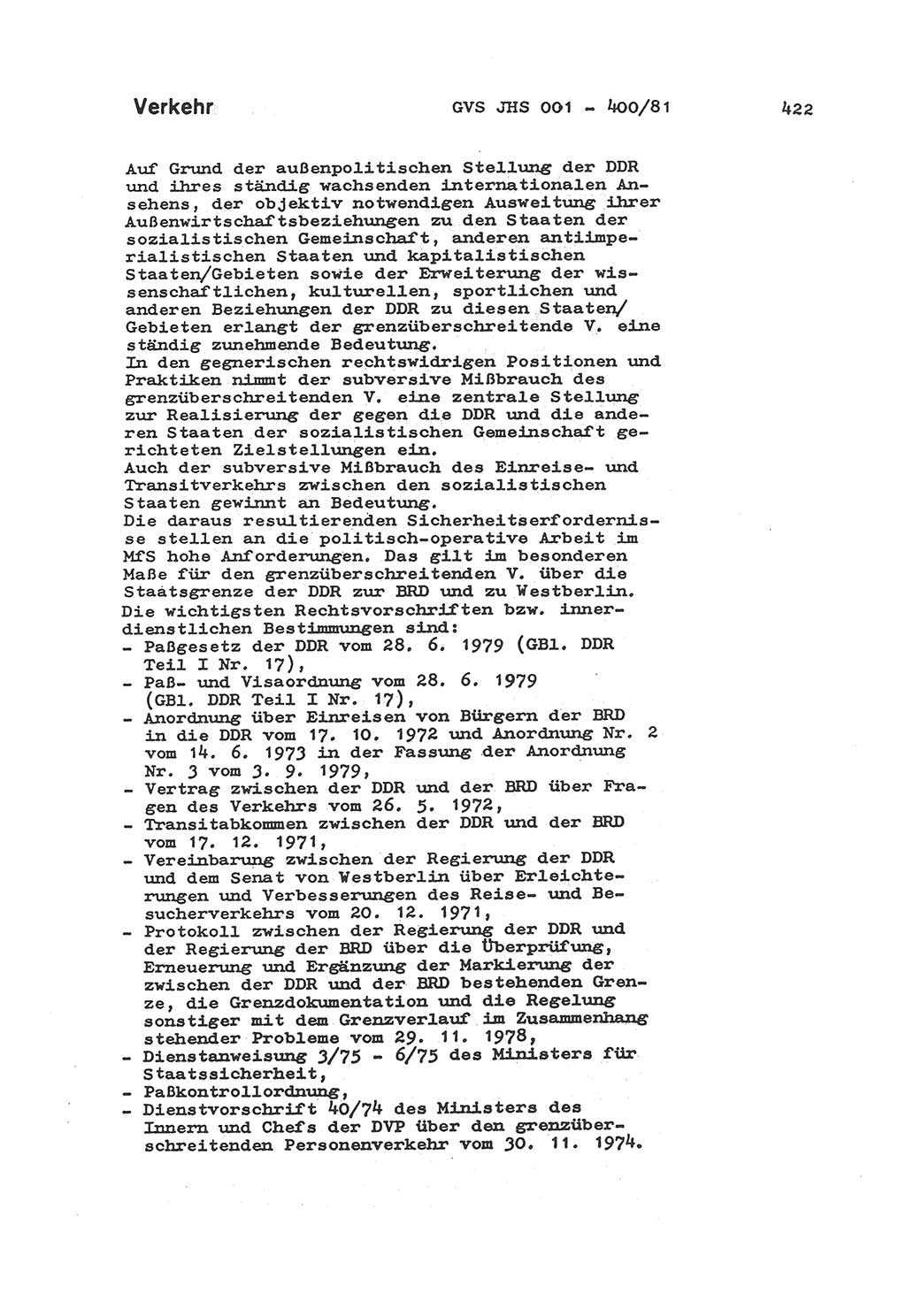 Wörterbuch der politisch-operativen Arbeit, Ministerium für Staatssicherheit (MfS) [Deutsche Demokratische Republik (DDR)], Juristische Hochschule (JHS), Geheime Verschlußsache (GVS) o001-400/81, Potsdam 1985, Blatt 422 (Wb. pol.-op. Arb. MfS DDR JHS GVS o001-400/81 1985, Bl. 422)