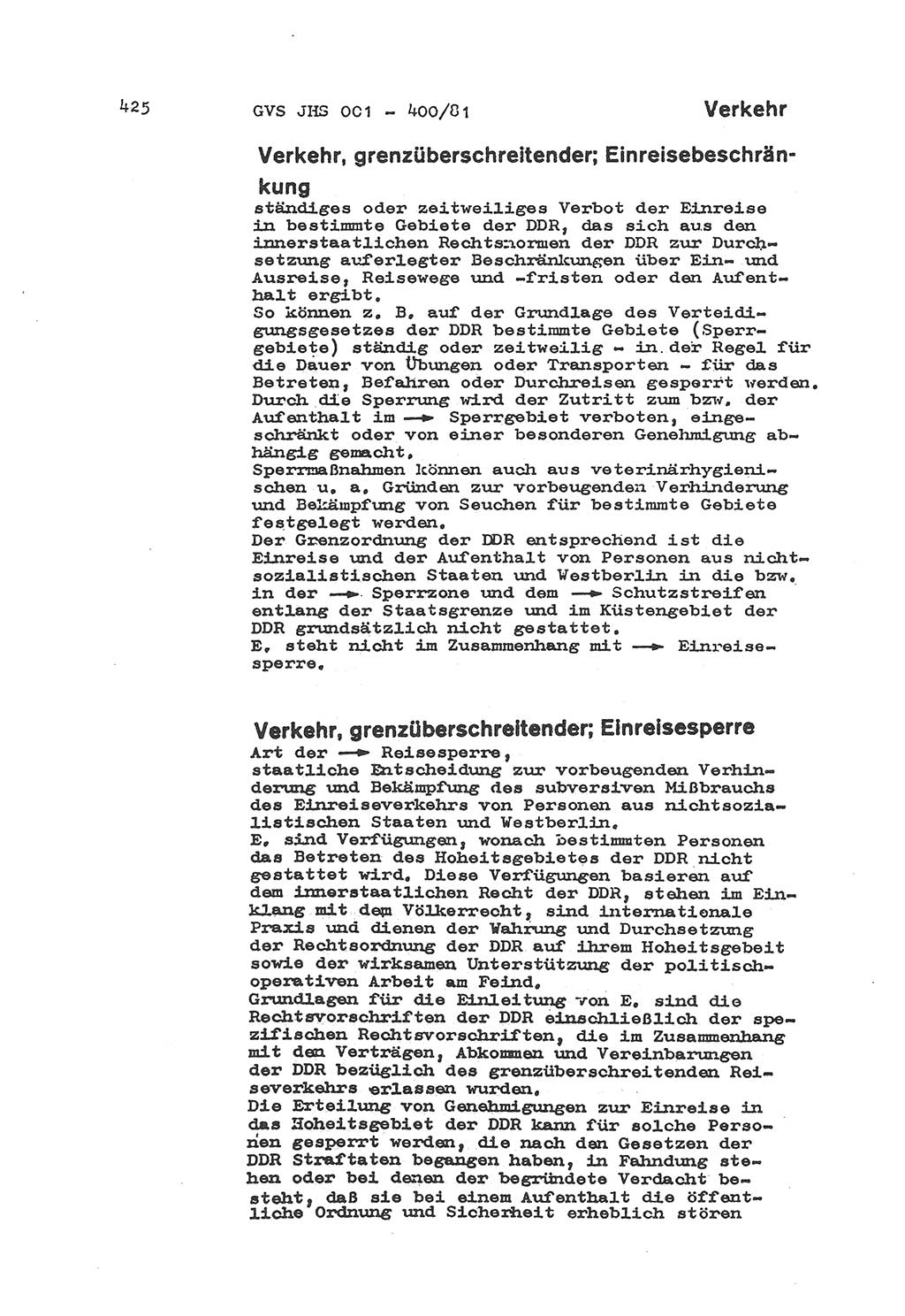 Wörterbuch der politisch-operativen Arbeit, Ministerium für Staatssicherheit (MfS) [Deutsche Demokratische Republik (DDR)], Juristische Hochschule (JHS), Geheime Verschlußsache (GVS) o001-400/81, Potsdam 1985, Blatt 425 (Wb. pol.-op. Arb. MfS DDR JHS GVS o001-400/81 1985, Bl. 425)