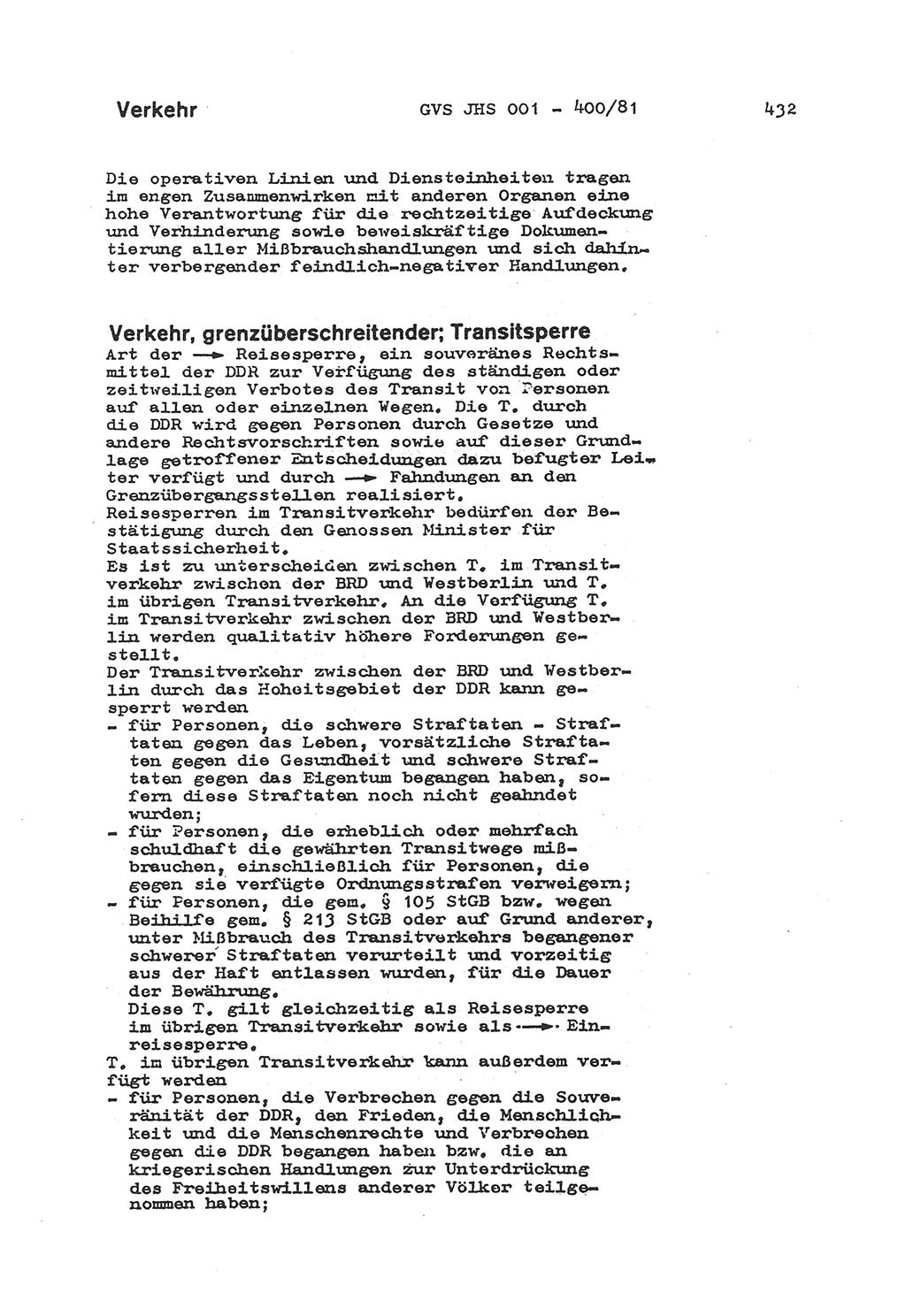 Wörterbuch der politisch-operativen Arbeit, Ministerium für Staatssicherheit (MfS) [Deutsche Demokratische Republik (DDR)], Juristische Hochschule (JHS), Geheime Verschlußsache (GVS) o001-400/81, Potsdam 1985, Blatt 432 (Wb. pol.-op. Arb. MfS DDR JHS GVS o001-400/81 1985, Bl. 432)