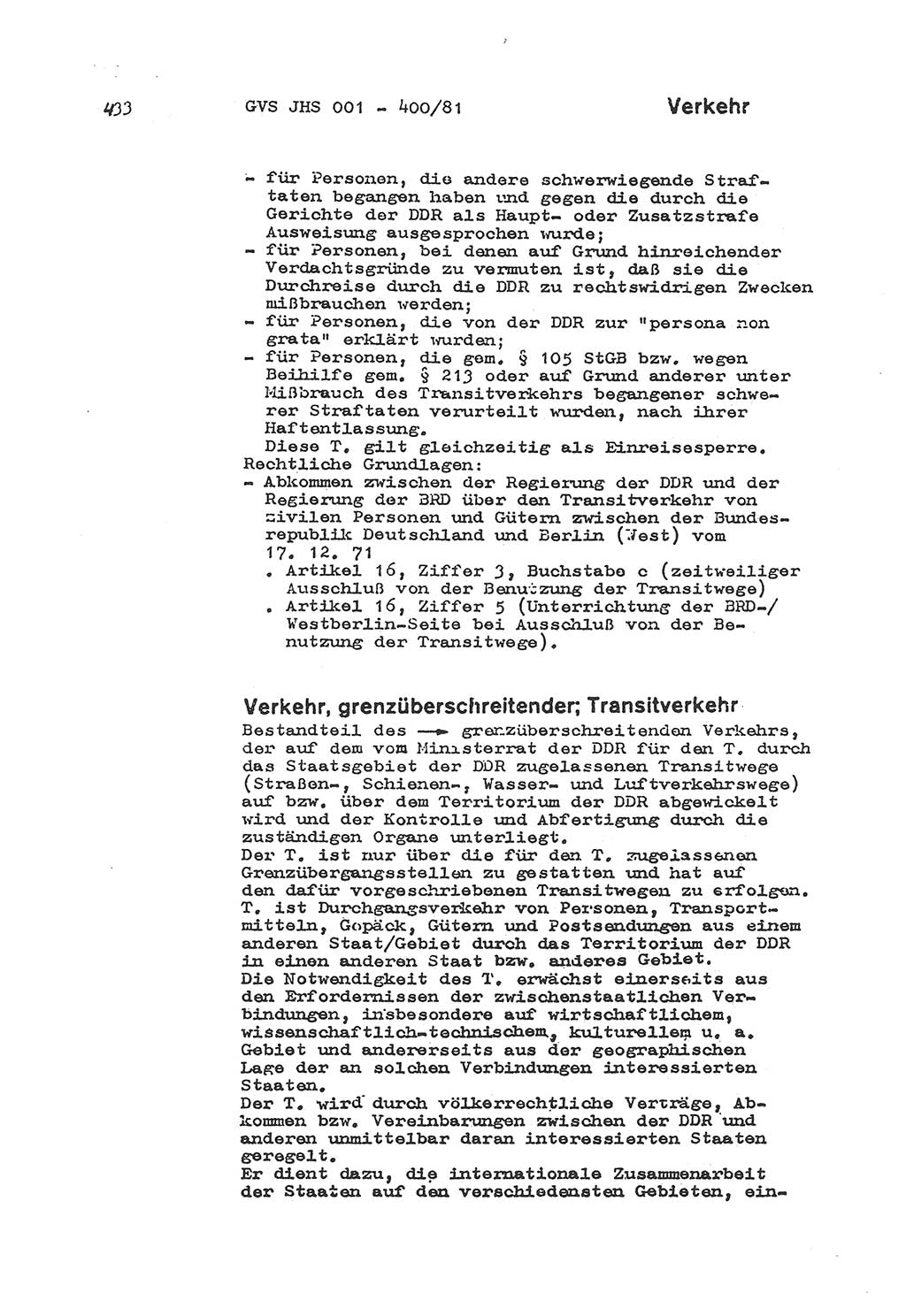 Wörterbuch der politisch-operativen Arbeit, Ministerium für Staatssicherheit (MfS) [Deutsche Demokratische Republik (DDR)], Juristische Hochschule (JHS), Geheime Verschlußsache (GVS) o001-400/81, Potsdam 1985, Blatt 433 (Wb. pol.-op. Arb. MfS DDR JHS GVS o001-400/81 1985, Bl. 433)