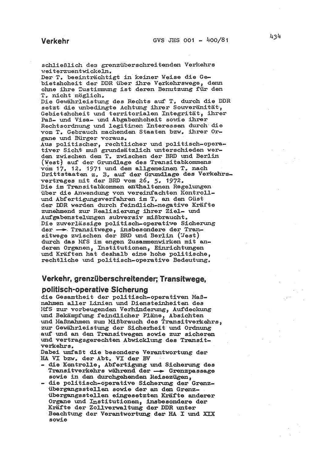 Wörterbuch der politisch-operativen Arbeit, Ministerium für Staatssicherheit (MfS) [Deutsche Demokratische Republik (DDR)], Juristische Hochschule (JHS), Geheime Verschlußsache (GVS) o001-400/81, Potsdam 1985, Blatt 434 (Wb. pol.-op. Arb. MfS DDR JHS GVS o001-400/81 1985, Bl. 434)