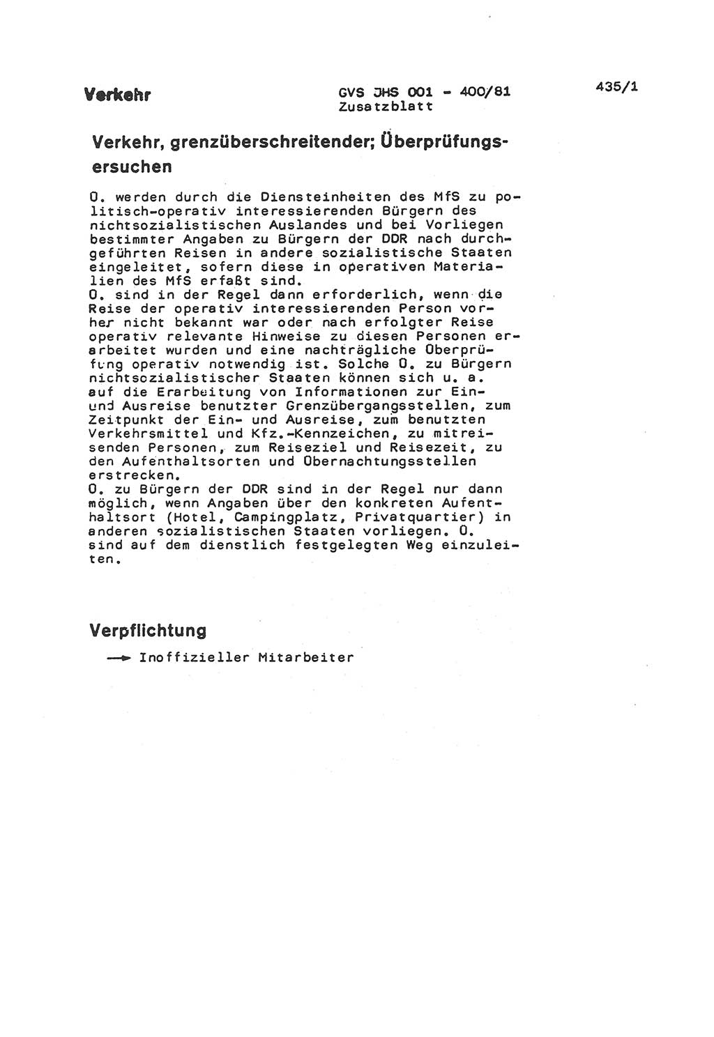 Wörterbuch der politisch-operativen Arbeit, Ministerium für Staatssicherheit (MfS) [Deutsche Demokratische Republik (DDR)], Juristische Hochschule (JHS), Geheime Verschlußsache (GVS) o001-400/81, Potsdam 1985, Blatt 435/1 (Wb. pol.-op. Arb. MfS DDR JHS GVS o001-400/81 1985, Bl. 435/1)