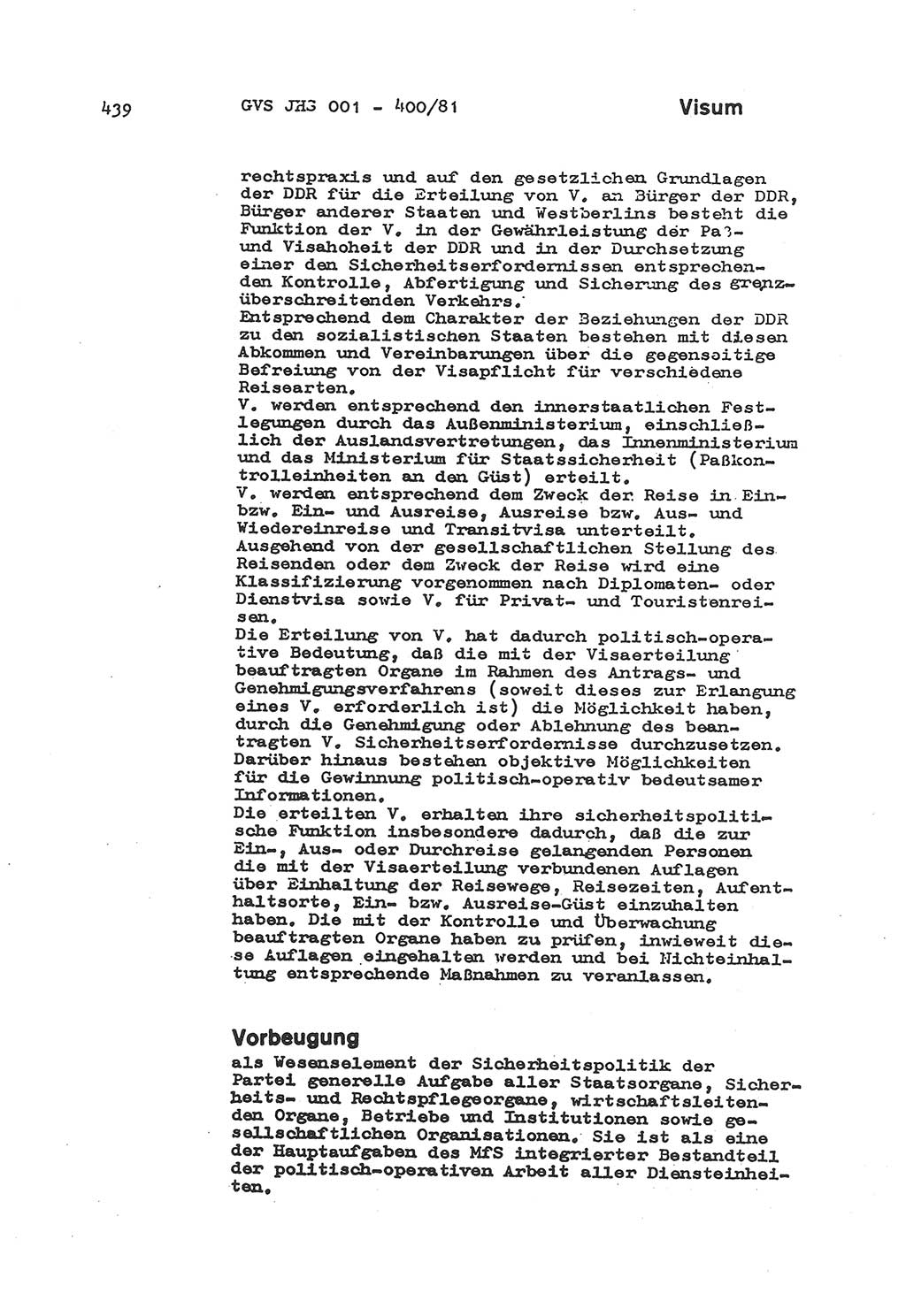 Wörterbuch der politisch-operativen Arbeit, Ministerium für Staatssicherheit (MfS) [Deutsche Demokratische Republik (DDR)], Juristische Hochschule (JHS), Geheime Verschlußsache (GVS) o001-400/81, Potsdam 1985, Blatt 439 (Wb. pol.-op. Arb. MfS DDR JHS GVS o001-400/81 1985, Bl. 439)
